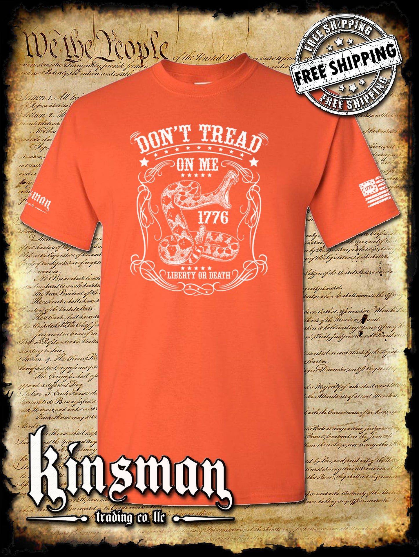 Don't Tread on Me Rattlesnake Liberty or Death 1776 T-Shirt 2nd Amendment USA