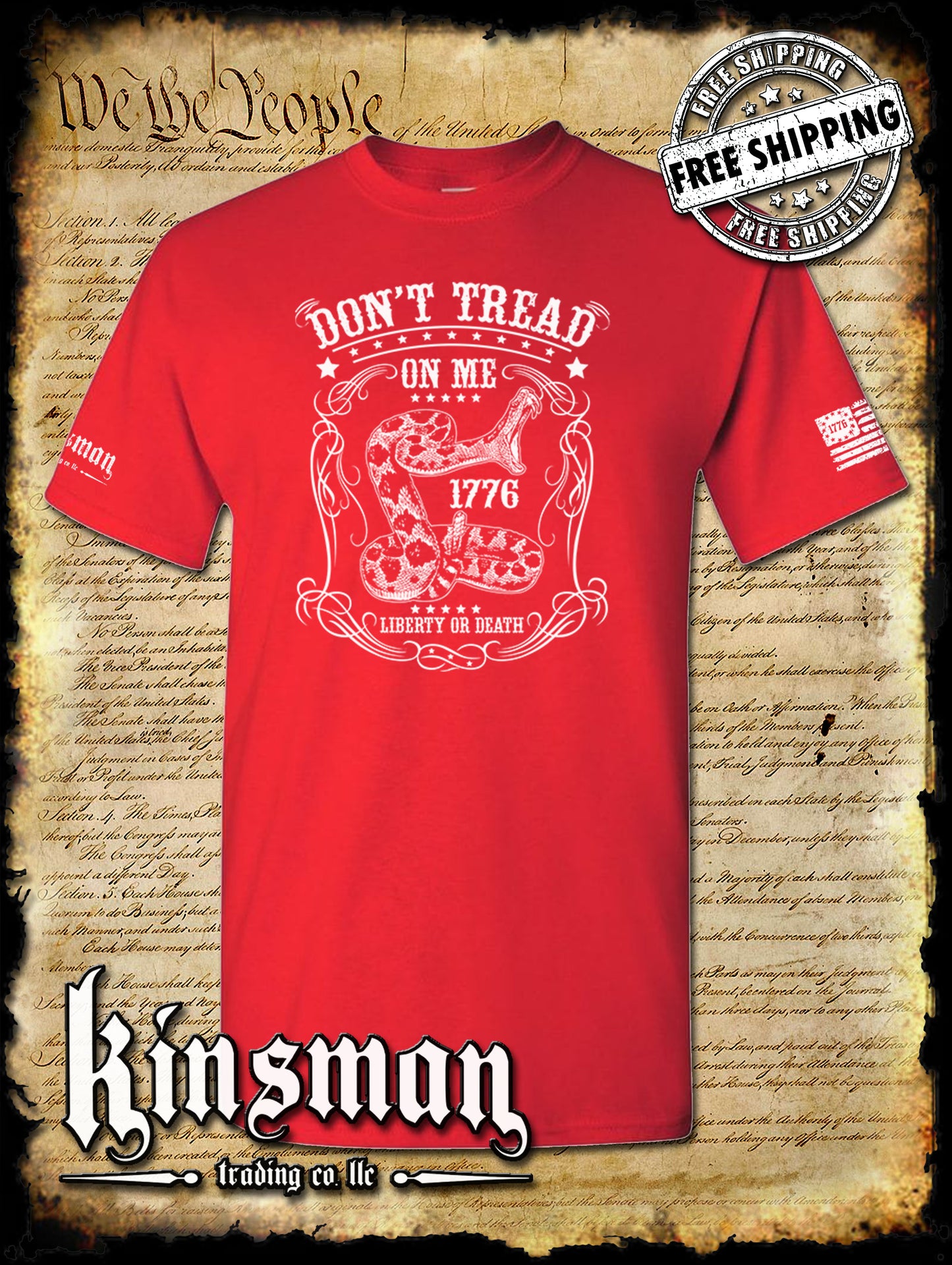 Don't Tread on Me Rattlesnake Liberty or Death 1776 T-Shirt 2nd Amendment USA