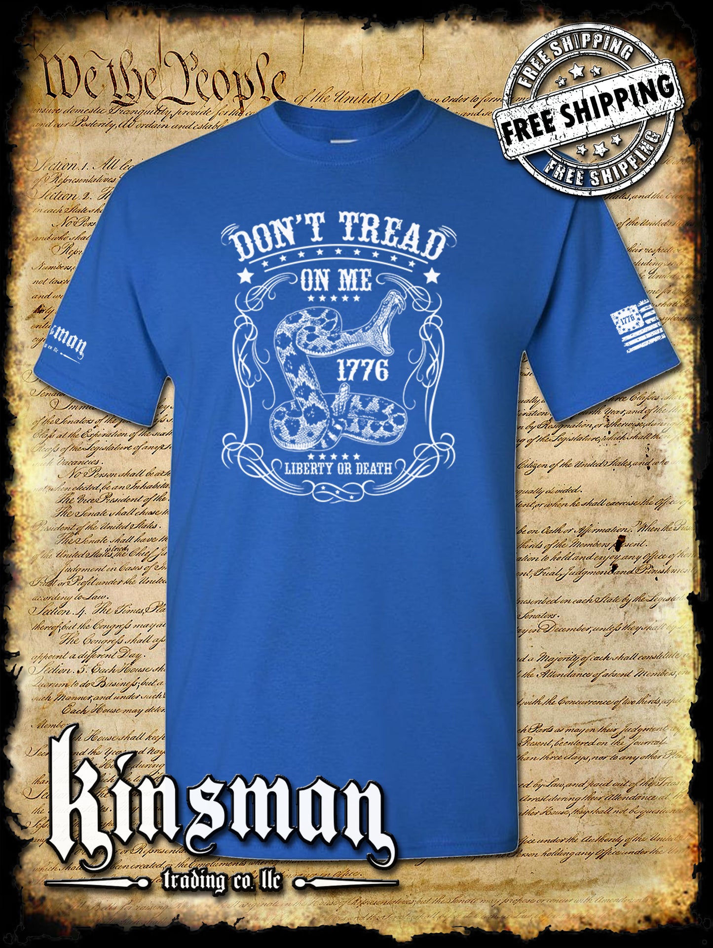 Don't Tread on Me Rattlesnake Liberty or Death 1776 T-Shirt 2nd Amendment USA