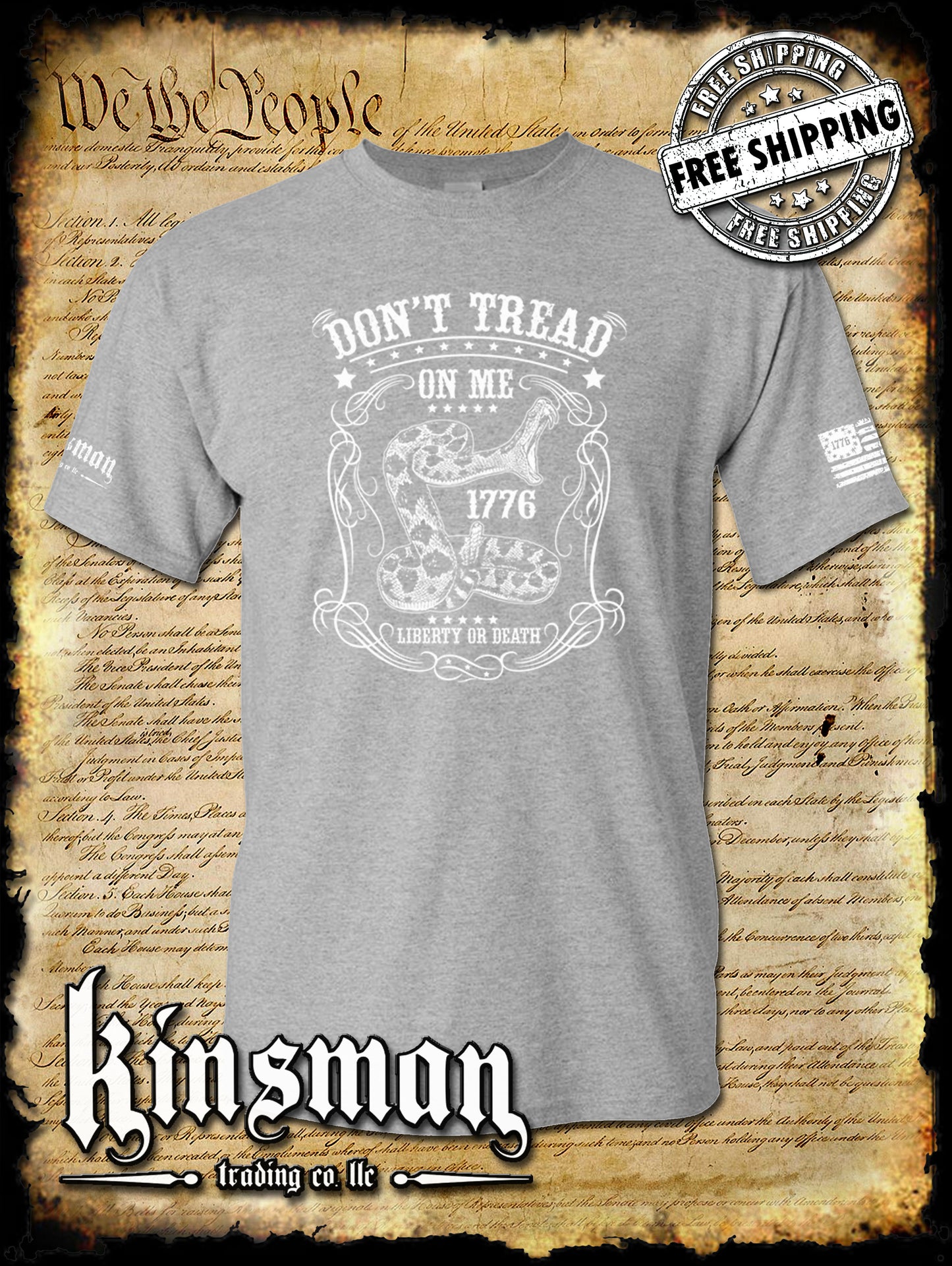 Don't Tread on Me Rattlesnake Liberty or Death 1776 T-Shirt 2nd Amendment USA