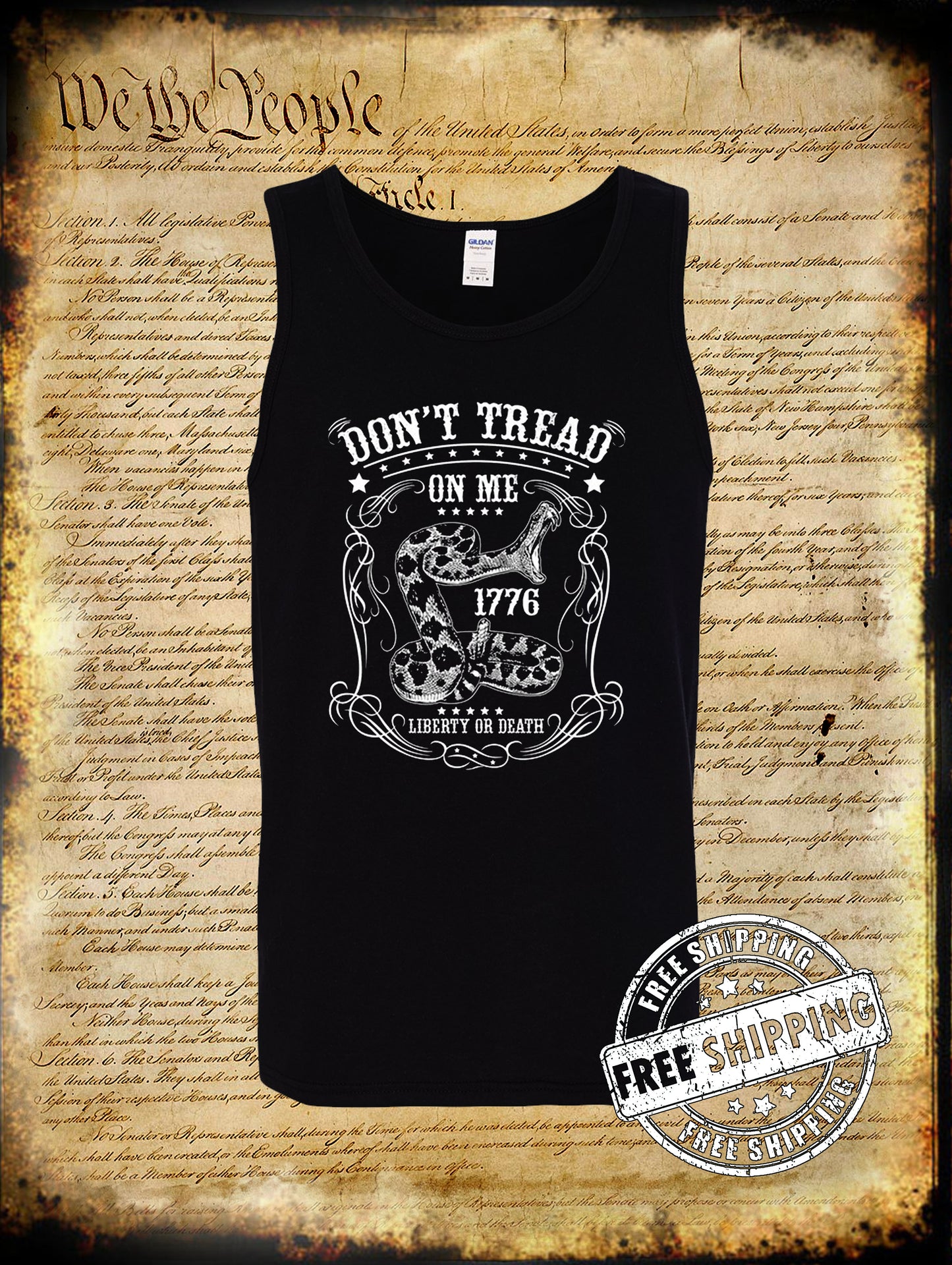 Liberty or Death Don't Tread On Me Tank Top T-Shirt - 1776 USA 2nd Amendment 2A