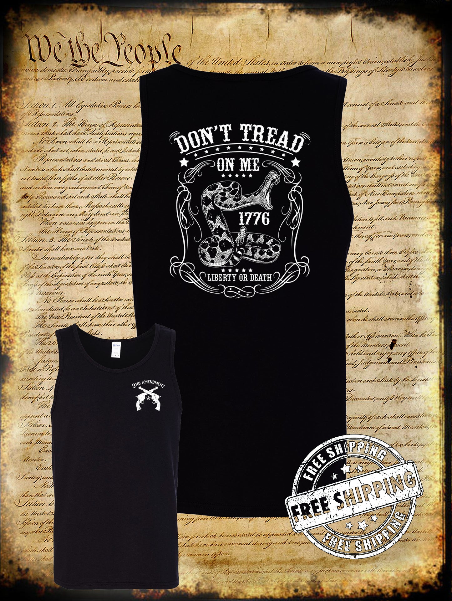 Liberty or Death Don't Tread On Me 2 Sided Tank Top T-Shirt - 1776 2nd Amendment