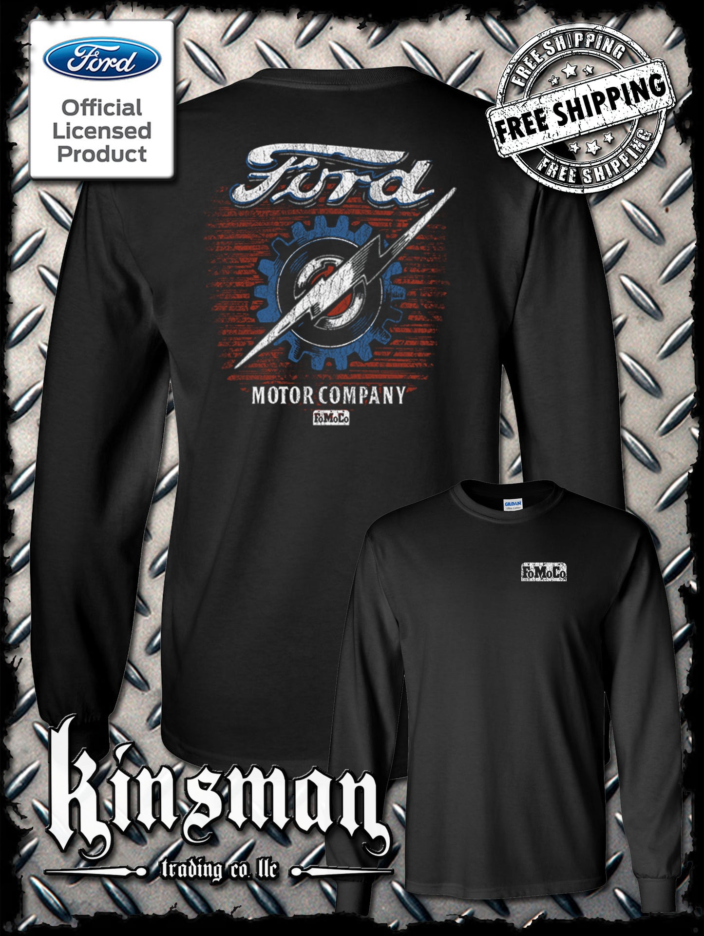 Ford Motor Company Lightning Logo 2-Sided Long Sleeve T-Shirt - Official Licensed Product