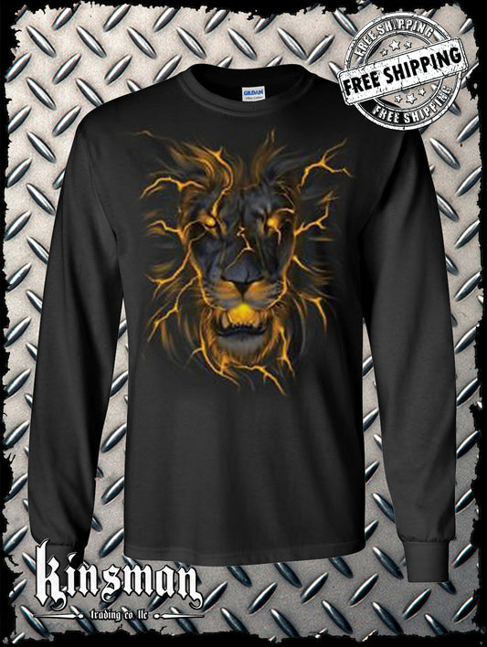 Liquid Blue Lava Lion Glow Long Sleeve T-Shirt Licensed King of the Jungle Glowing Animal Fire Beast