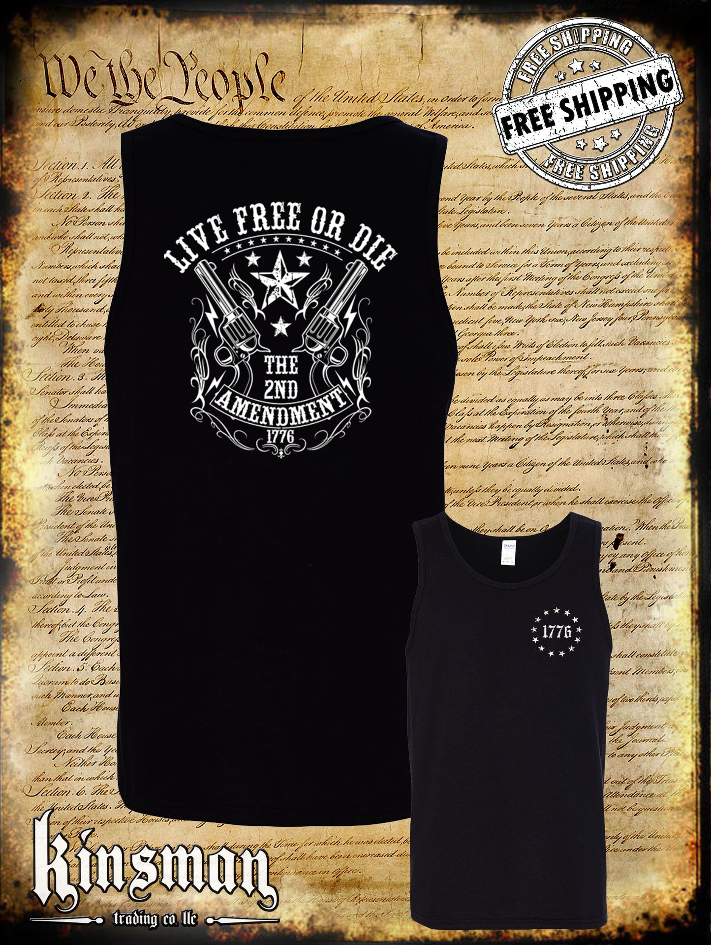 Live FREE or DIE 2nd Amendment 1776 2-Sided Tank Top T-Shirt