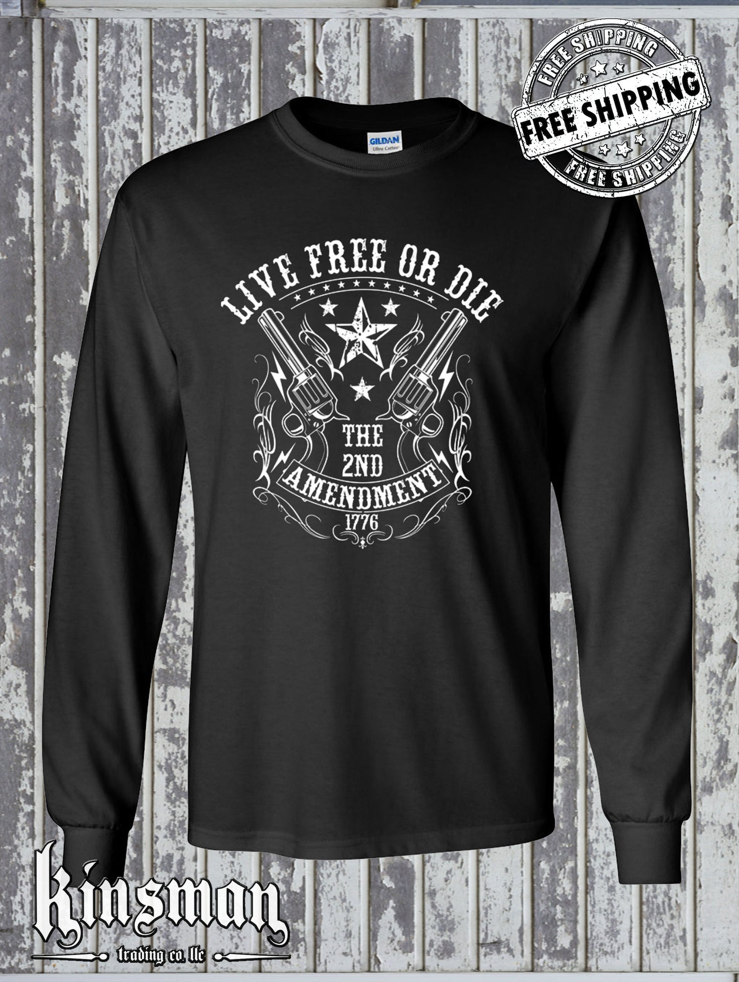 Live FREE or DIE 2nd Amendment Long Sleeve T-Shirts / Pro Gun Firearm Rights .45 Revolvers USA