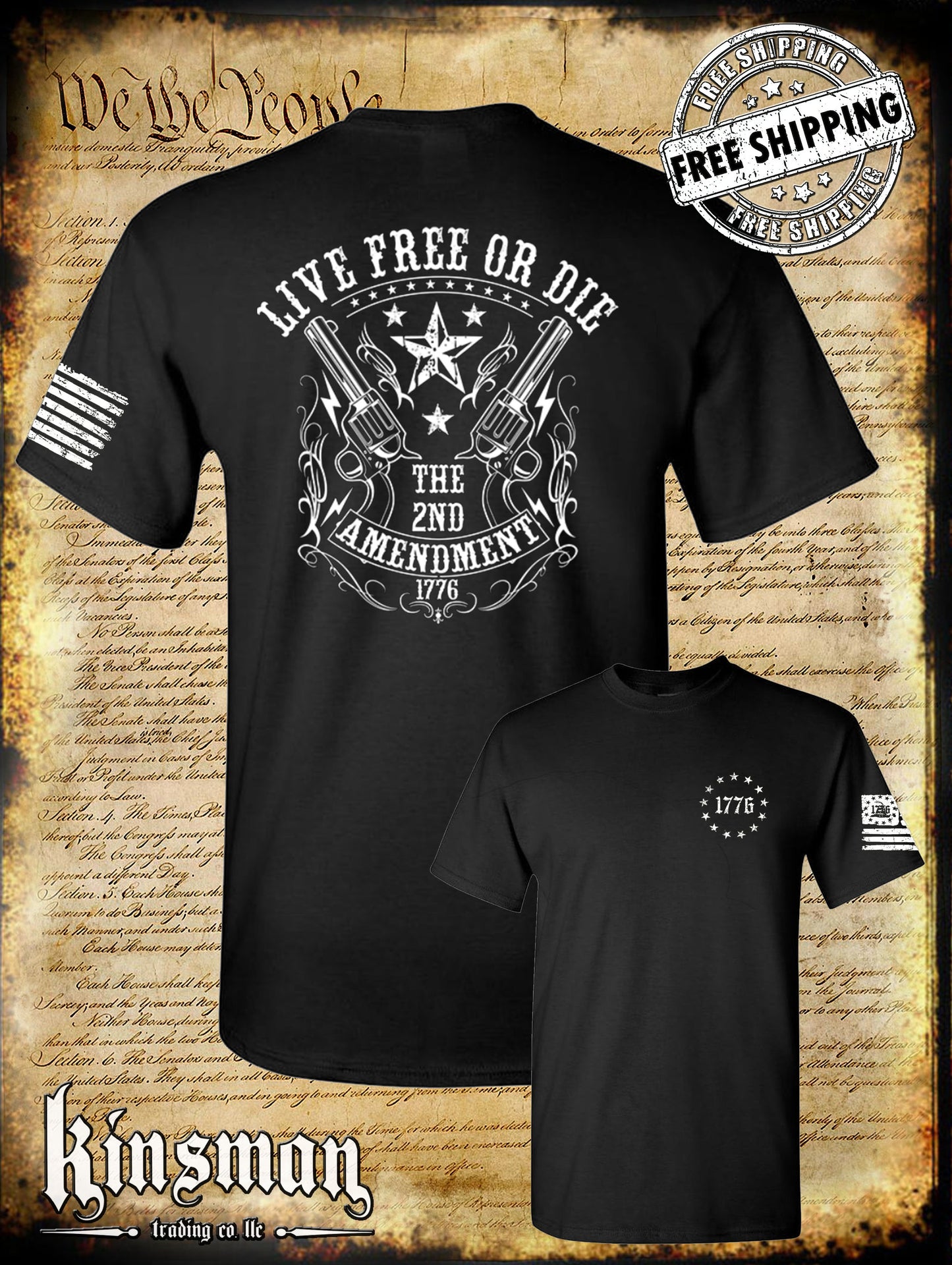 Live FREE or DIE 2nd Amendment 1776 2-Sided T-Shirt