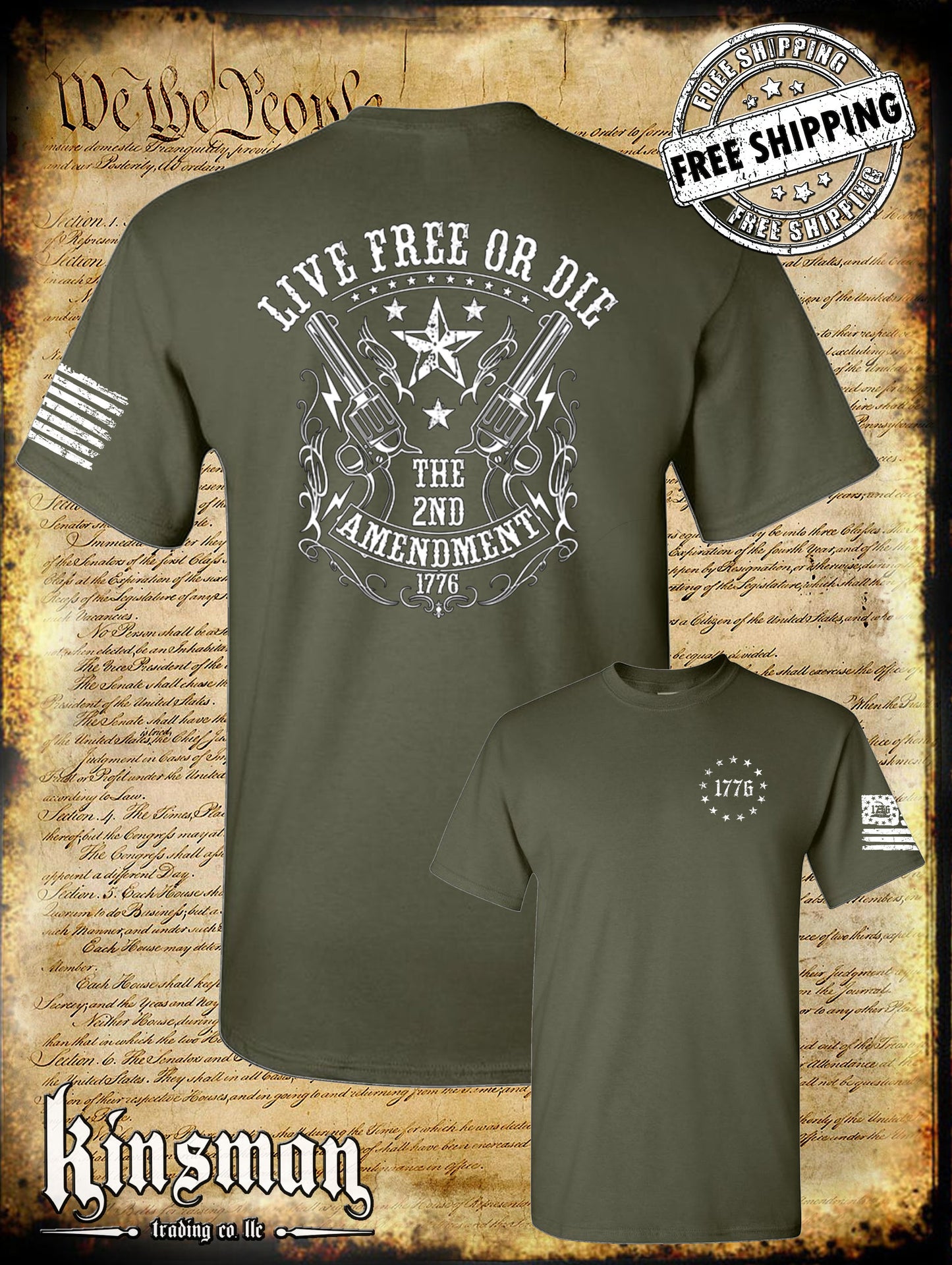 Live FREE or DIE 2nd Amendment 1776 2-Sided T-Shirt