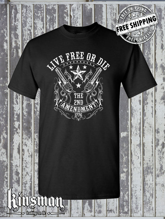 Live FREE or DIE 2nd Amendment T-Shirt - Gun Rights .45 Revolvers USA