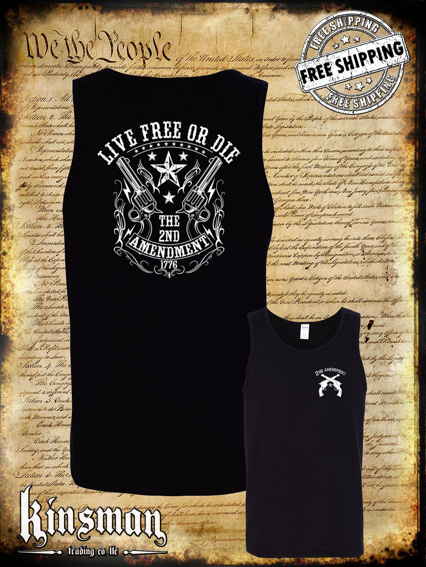 Live FREE or DIE 2nd Amendment 2-Sided Tank Top T-Shirt - Gun Rights .45 Revolvers USA