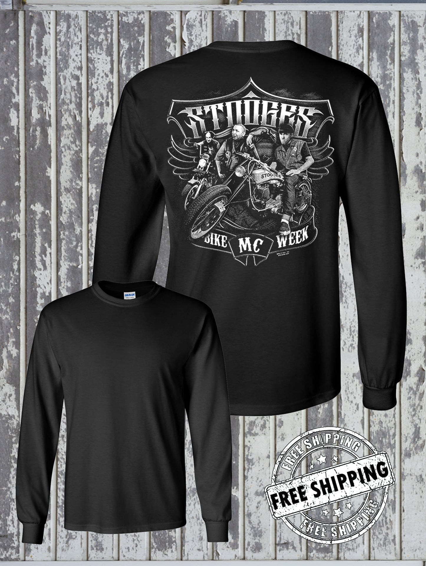 Three Stooges MC Biker Motorcycle Club Long Sleeve T-Shirt / Official Licensed Product