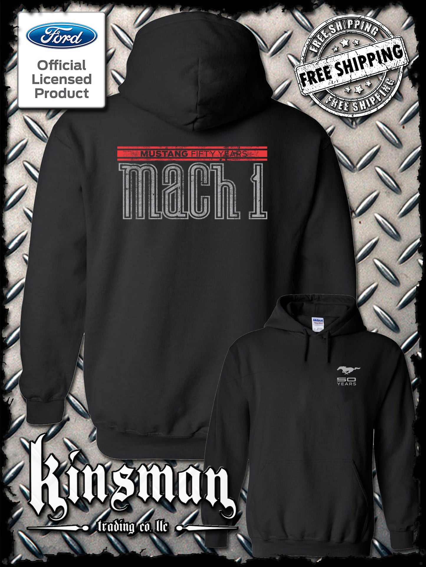 Ford Mustang 50 Years Mach 1 Hoodie / Sweatshirt 2-Sided - Official Licensed Product