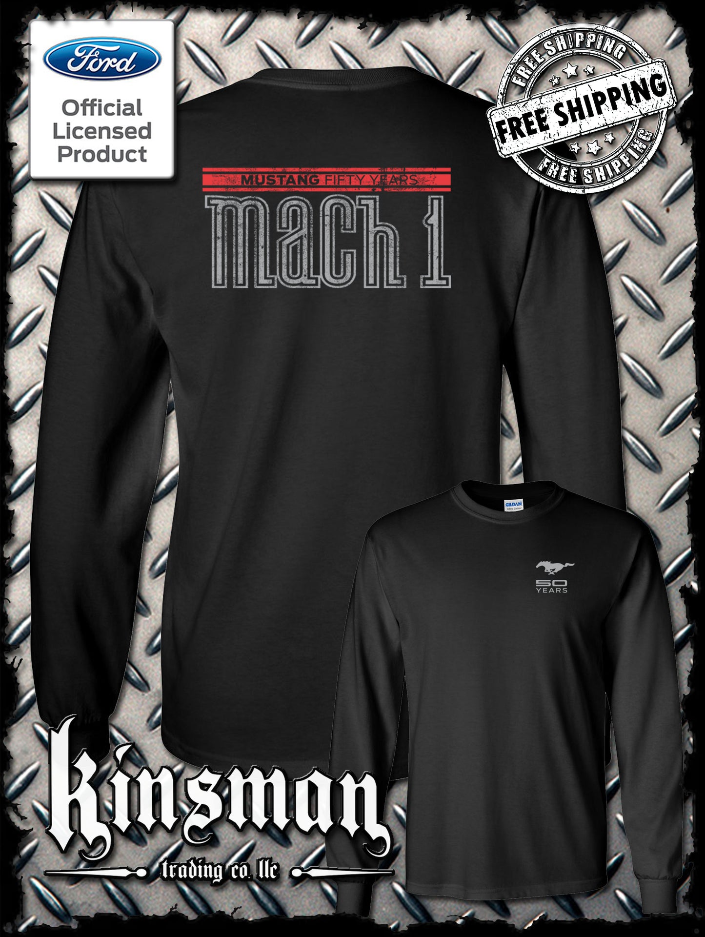 Ford Mustang 50 Years Mach 1 Long Sleeve T-Shirt 2-Sided - Official Licensed Product
