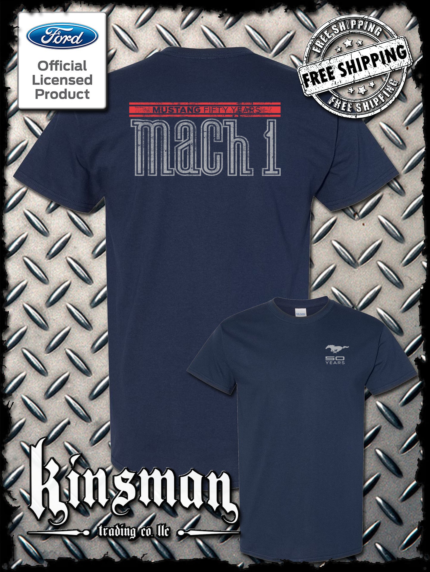 Ford Mustang 50 Years Mach 1 T-Shirt 2-Sided - Official Licensed Product
