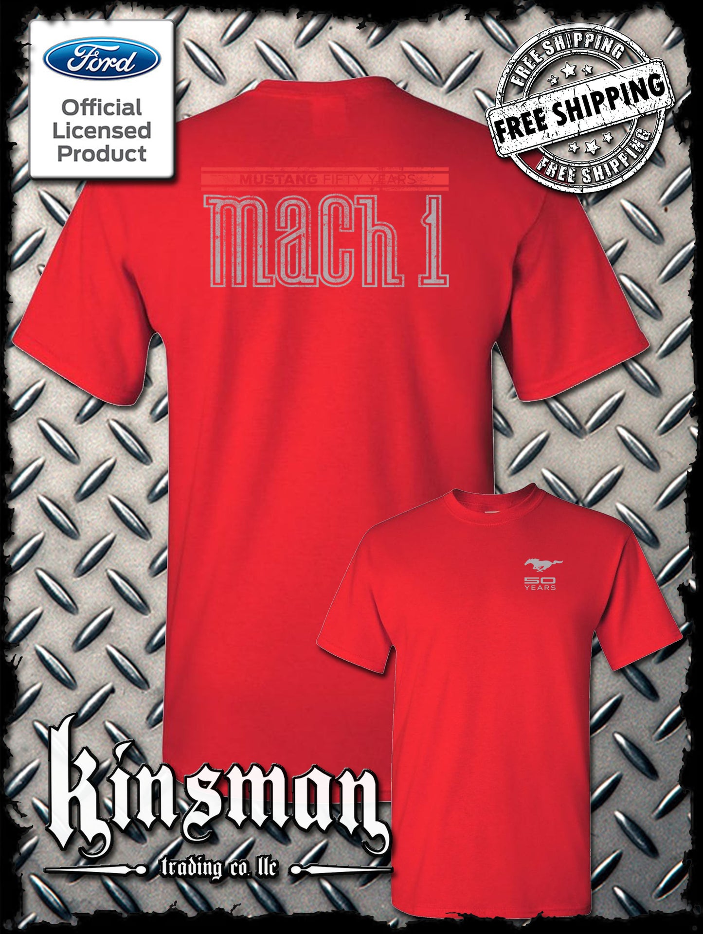 Ford Mustang 50 Years Mach 1 T-Shirt 2-Sided - Official Licensed Product