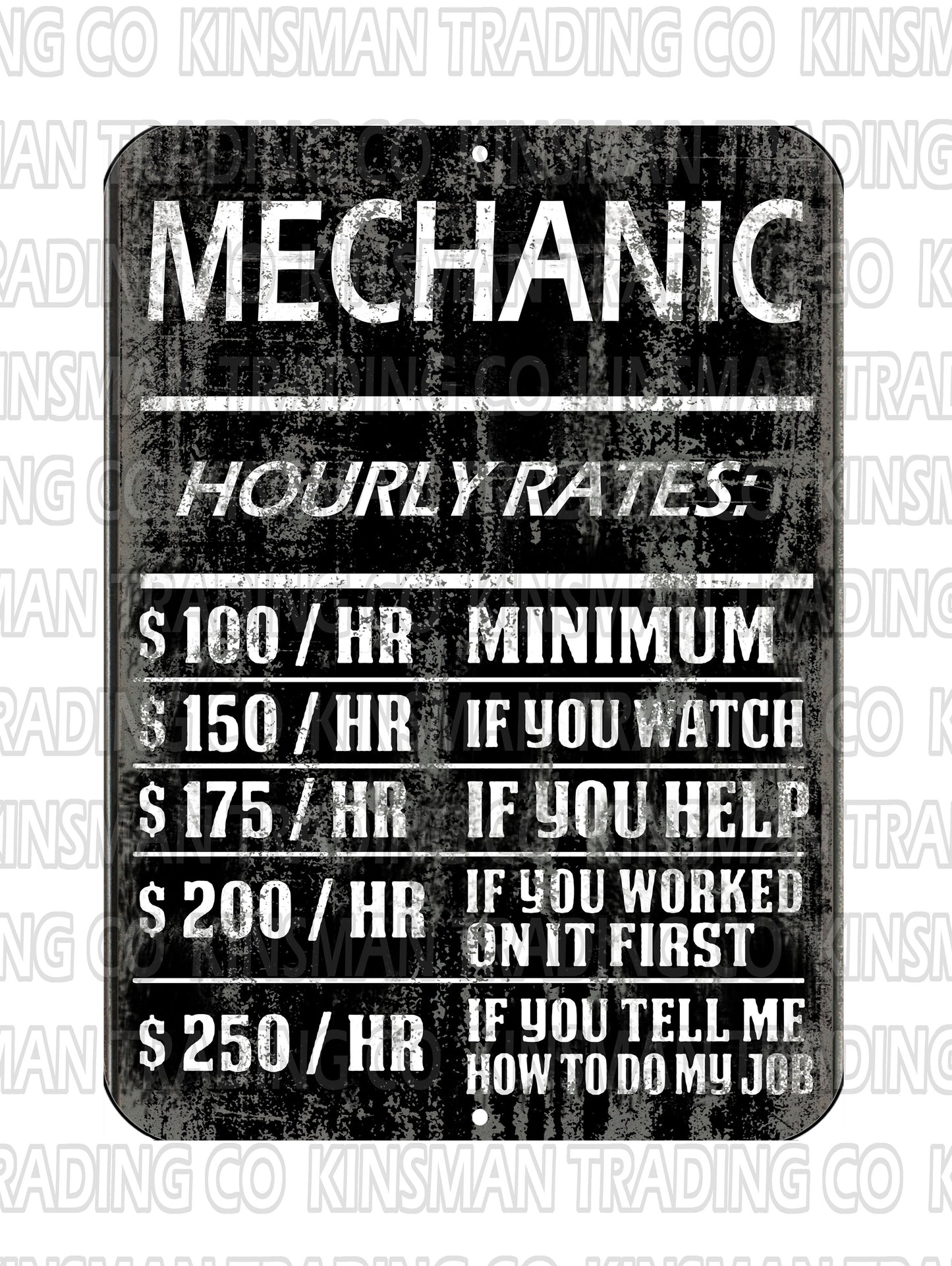 Mechanic Hourly Rate Funny Metal 9x12 Sign Garage Repair Shop Hot Rod Motorcycle