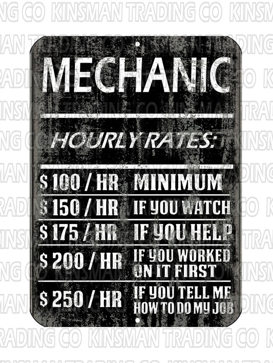 Mechanic Hourly Rate Funny Metal 9x12 Sign Garage Repair Shop Hot Rod Motorcycle