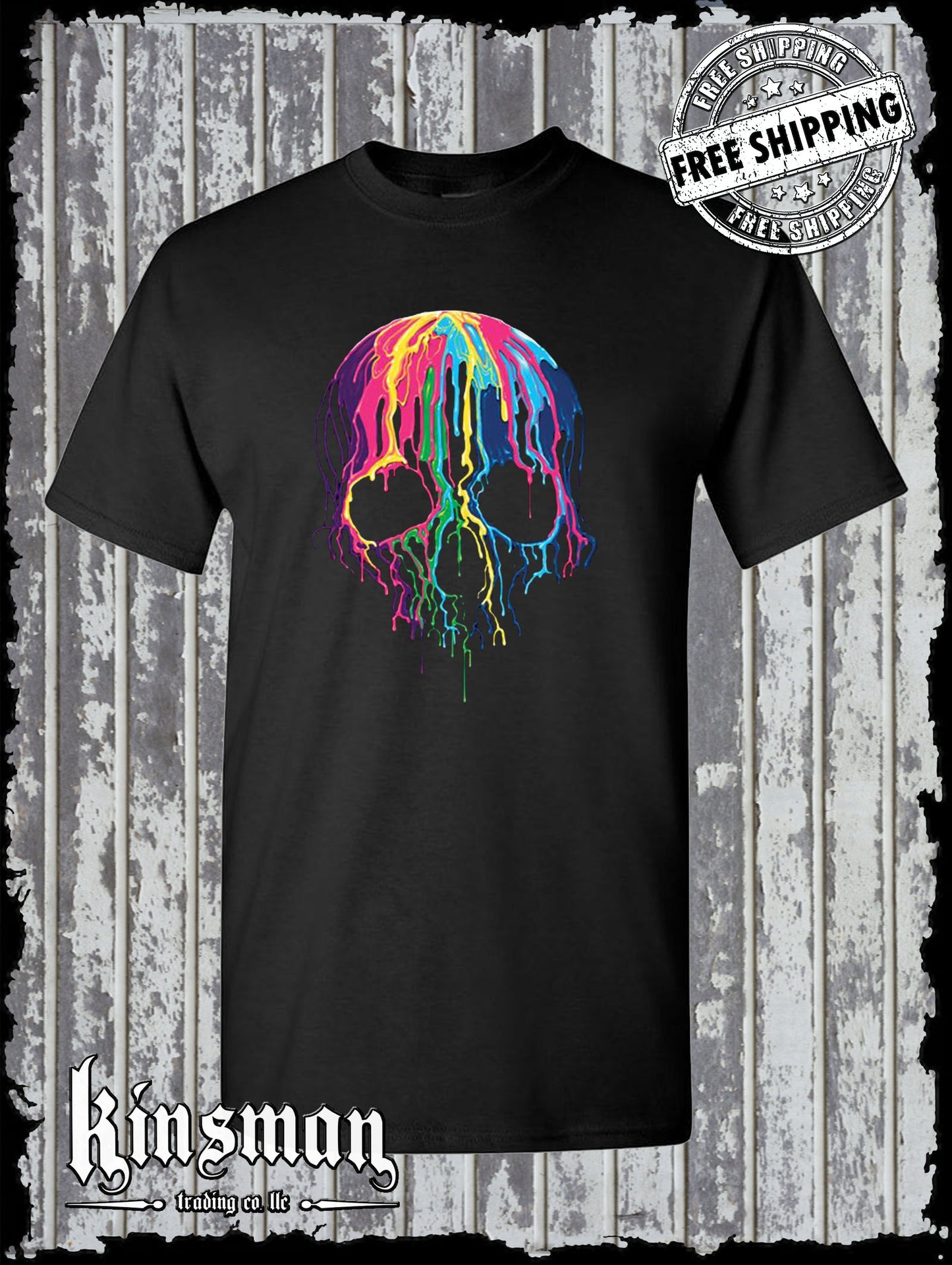 Liquid Blue Neon Melting Skull Dripping Party T-Shirt