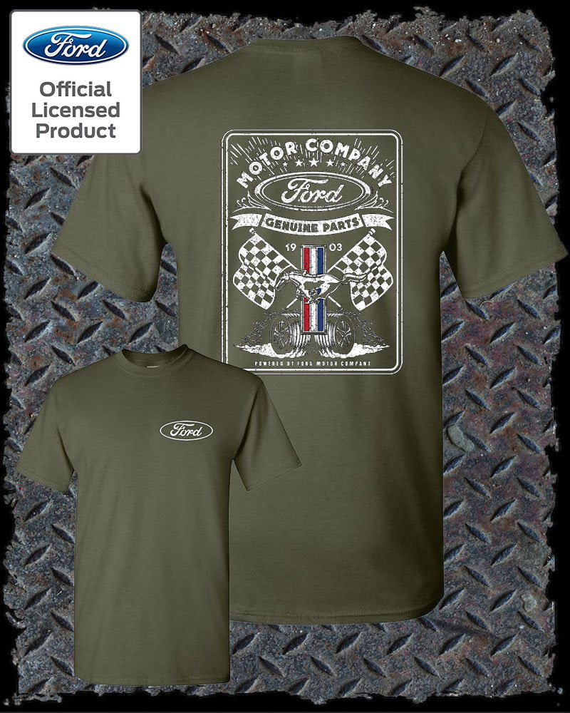 Ford Vintage Style 1903 Racing Flags T-Shirt / Official Licensed Mustang 2 Sided
