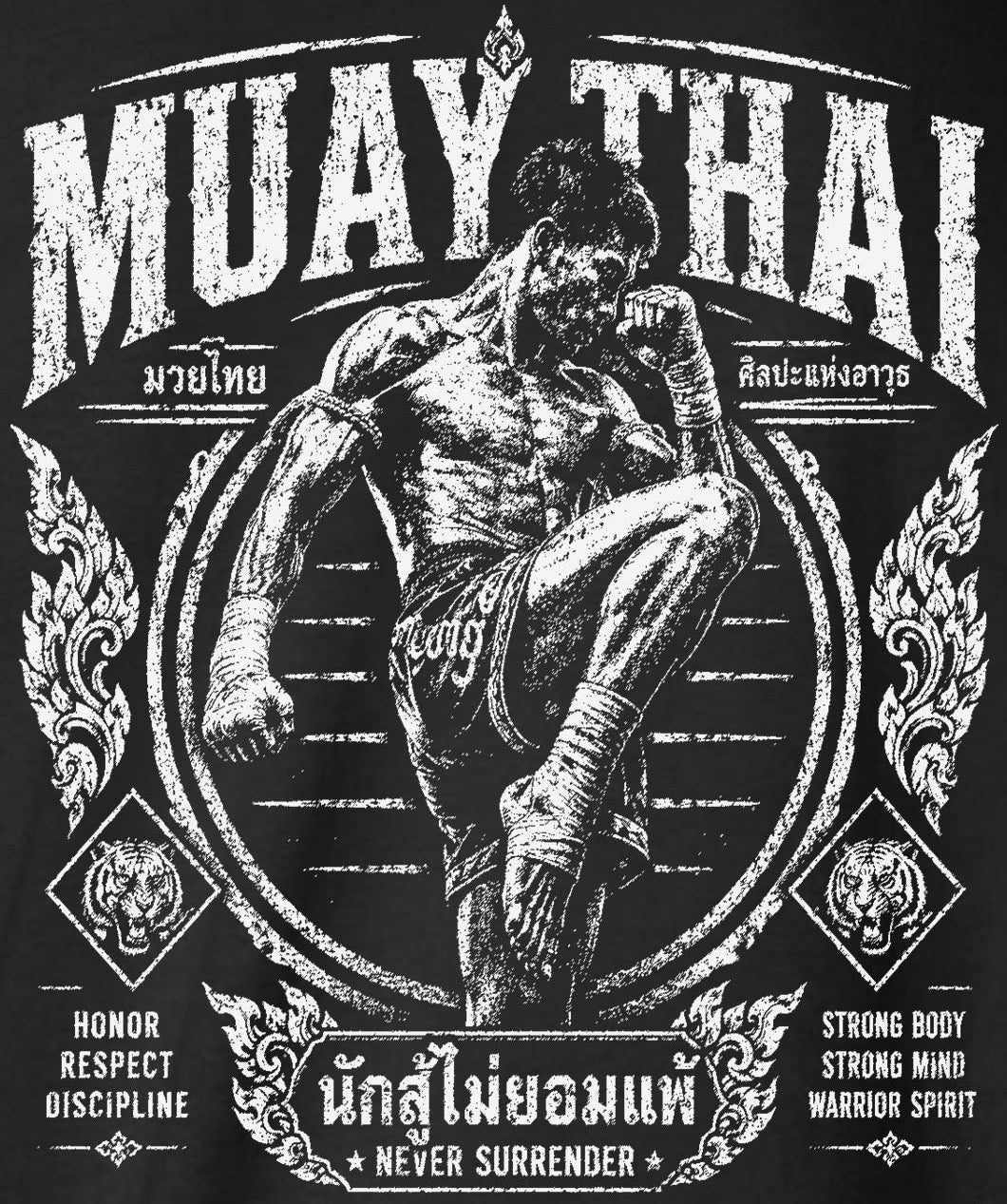 Muay Thai Never Surrender Warrior Spirit Long Sleeve T-Shirt