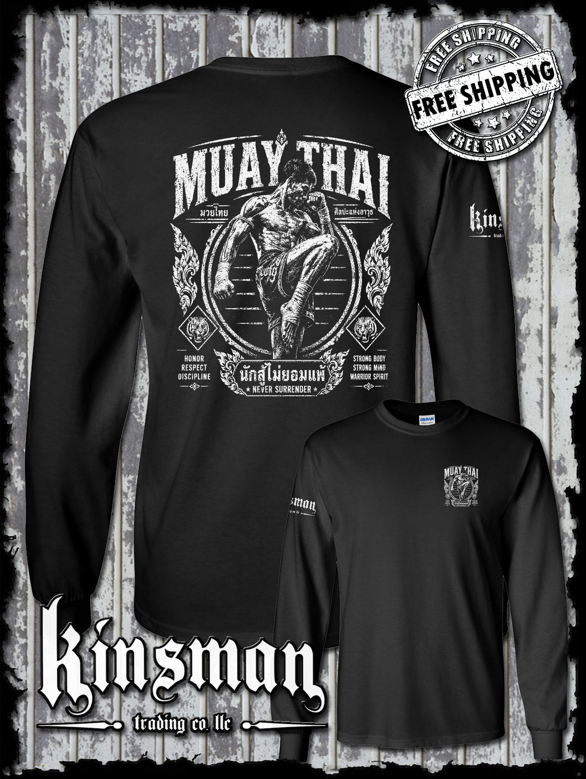 Muay Thai Never Surrender Warrior Spirit Long Sleeve T-Shirt