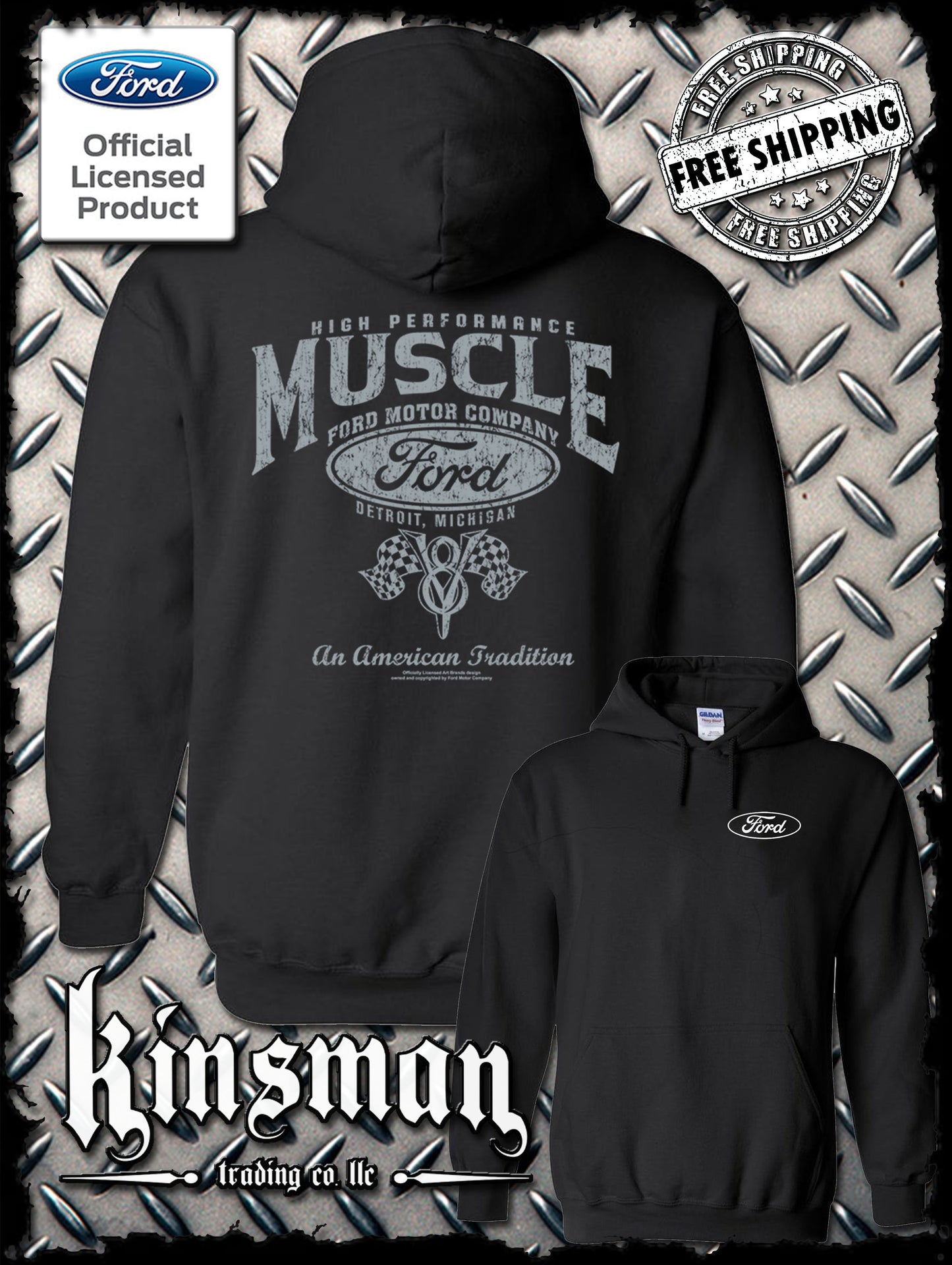 Ford High Performance Muscle V8 Logo 2-Sided Hoodie / Sweatshirt