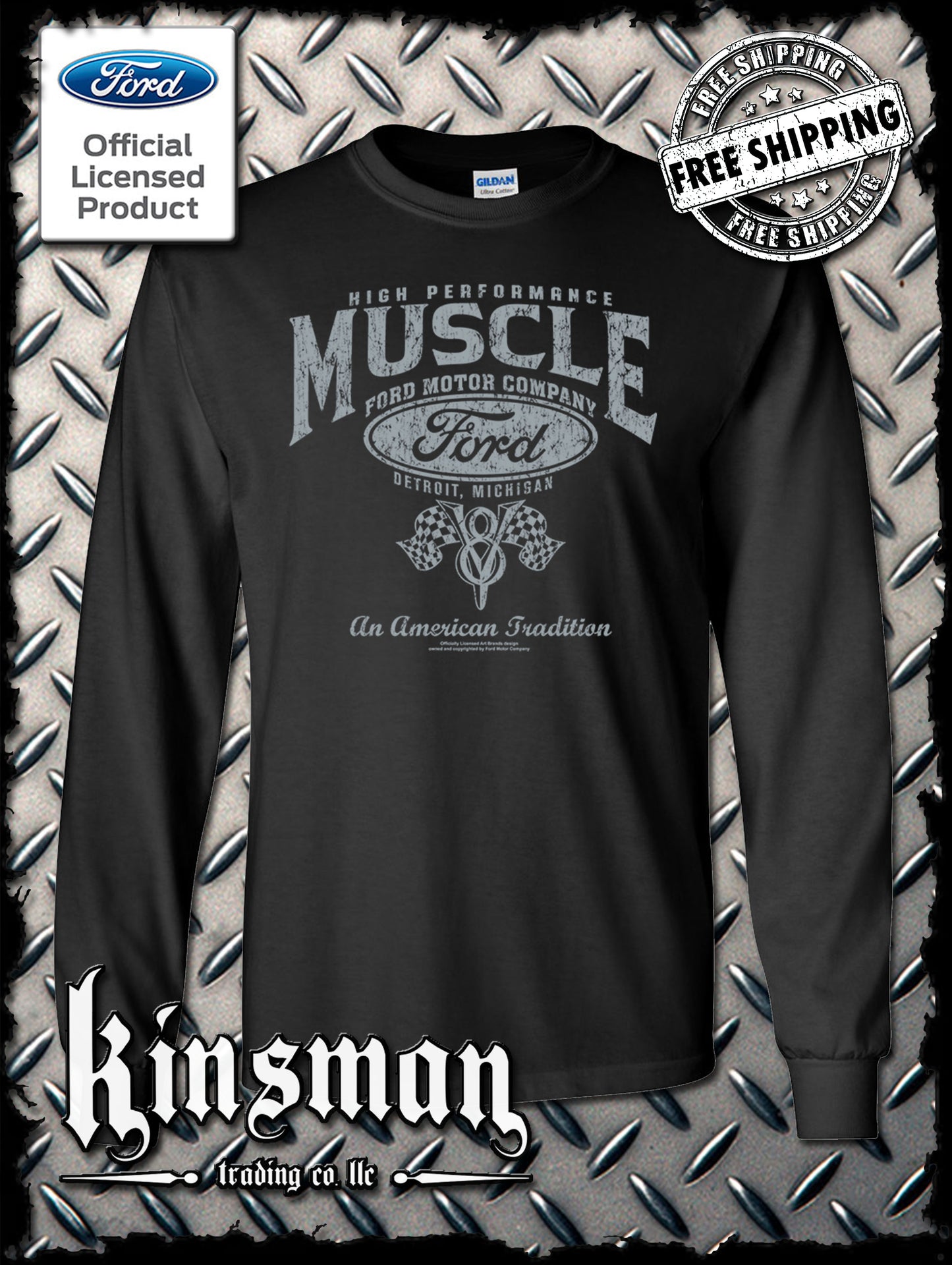 Ford High Performance Muscle V8 Logo Long Sleeve T-Shirt