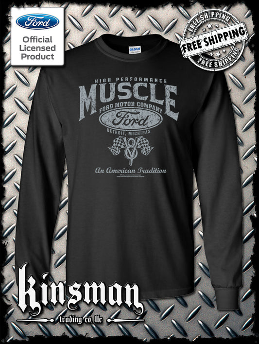 Ford High Performance Muscle V8 Logo Long Sleeve T-Shirt