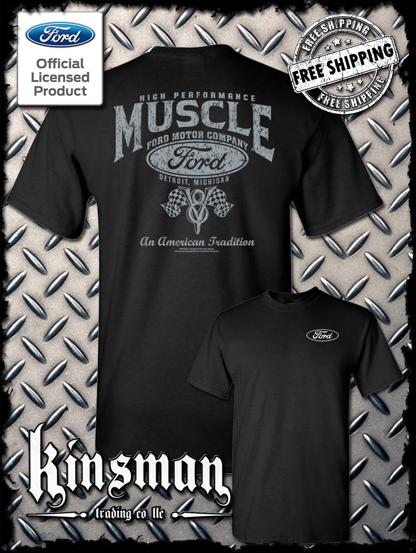Ford High Performance Muscle V8 Logo 2-Sided T-Shirt