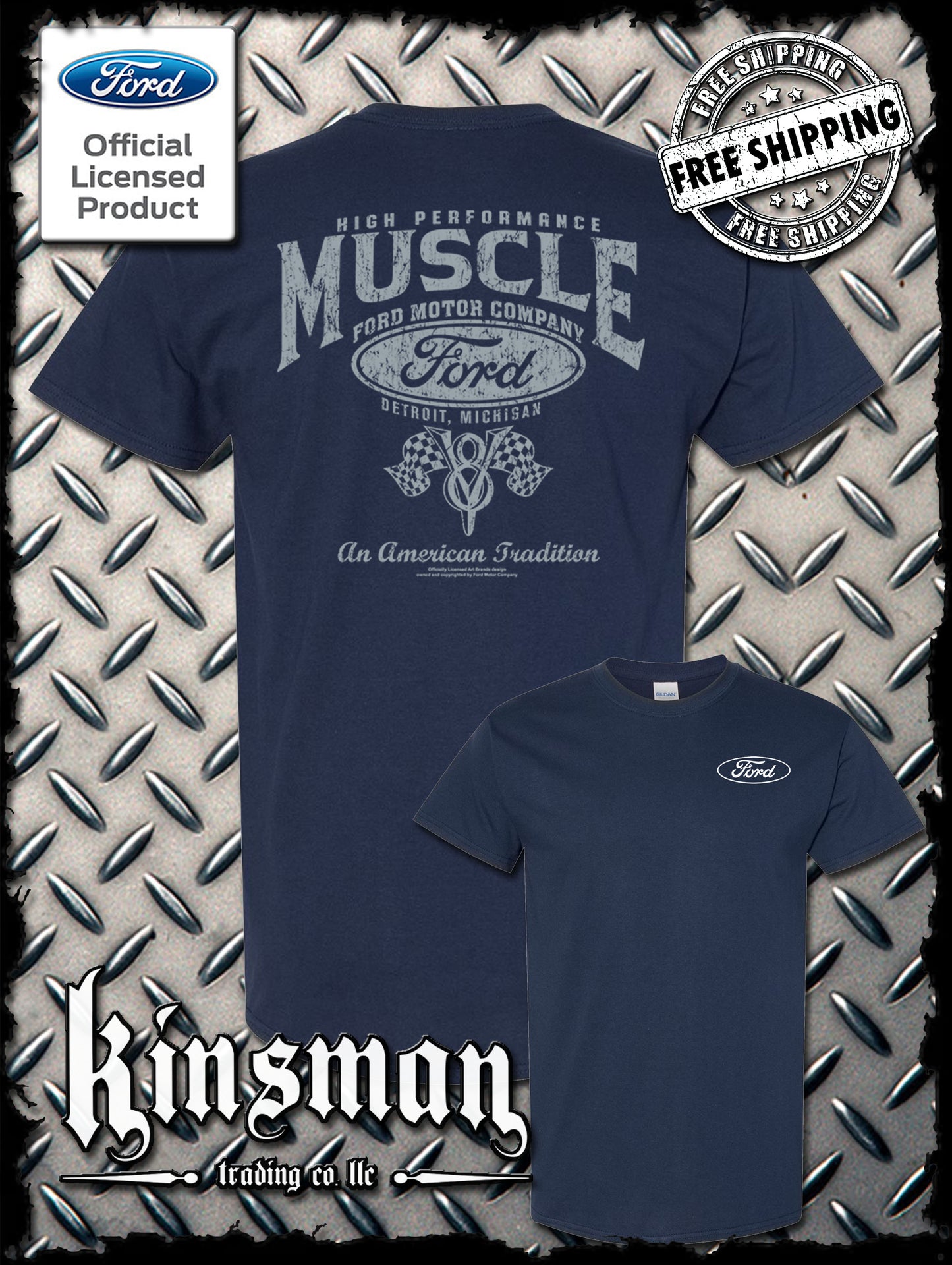 Ford High Performance Muscle V8 Logo 2-Sided T-Shirt