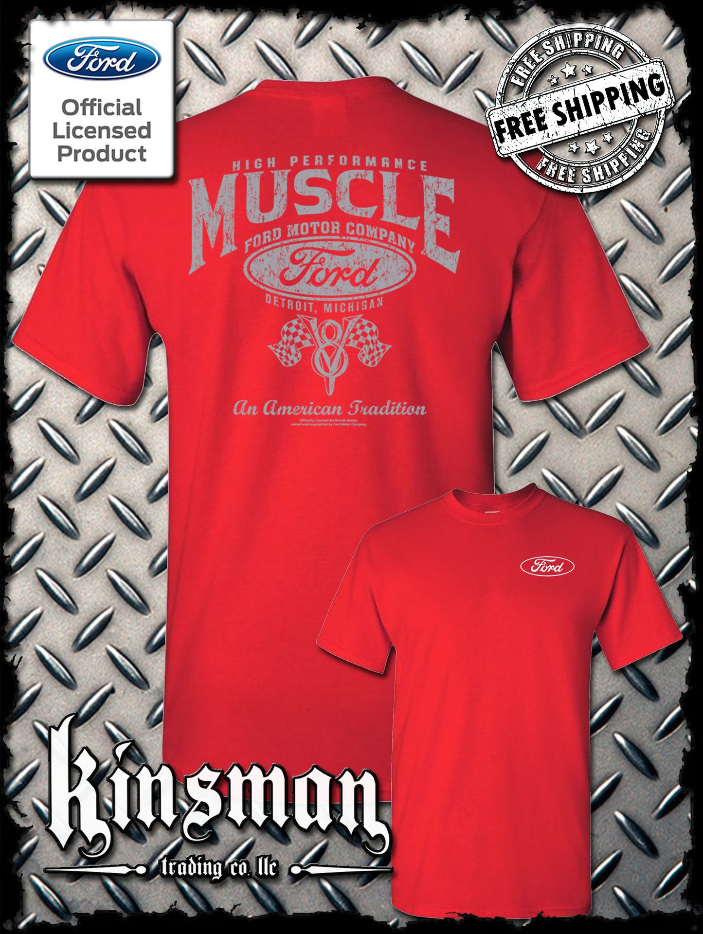 Ford High Performance Muscle V8 Logo 2-Sided T-Shirt