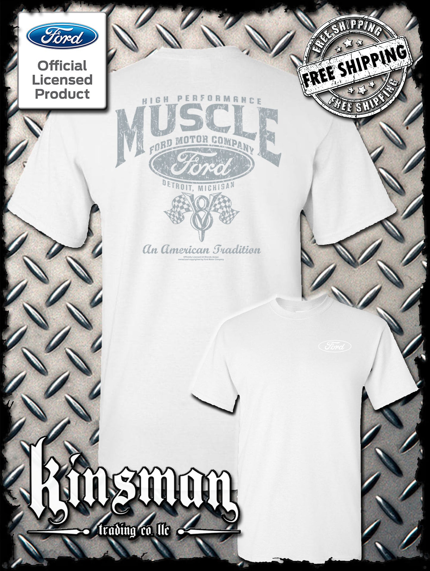 Ford High Performance Muscle V8 Logo 2-Sided T-Shirt