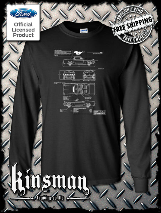 Ford Mustang Blueprint Long Sleeve T-Shirt - Official Licensed Product