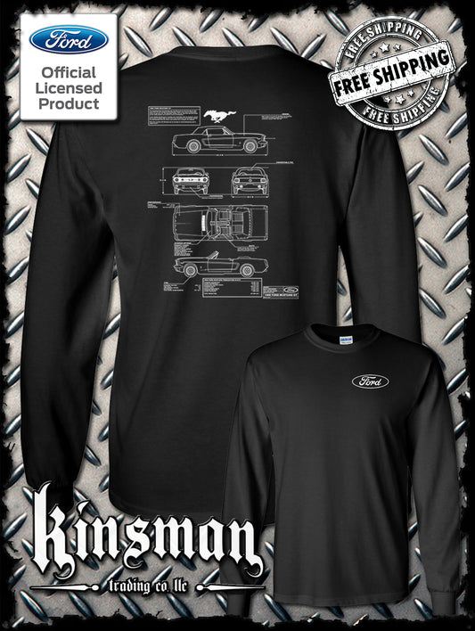 Ford Mustang Blueprint 2-Sided Long Sleeve T-Shirt - Official Licensed Product