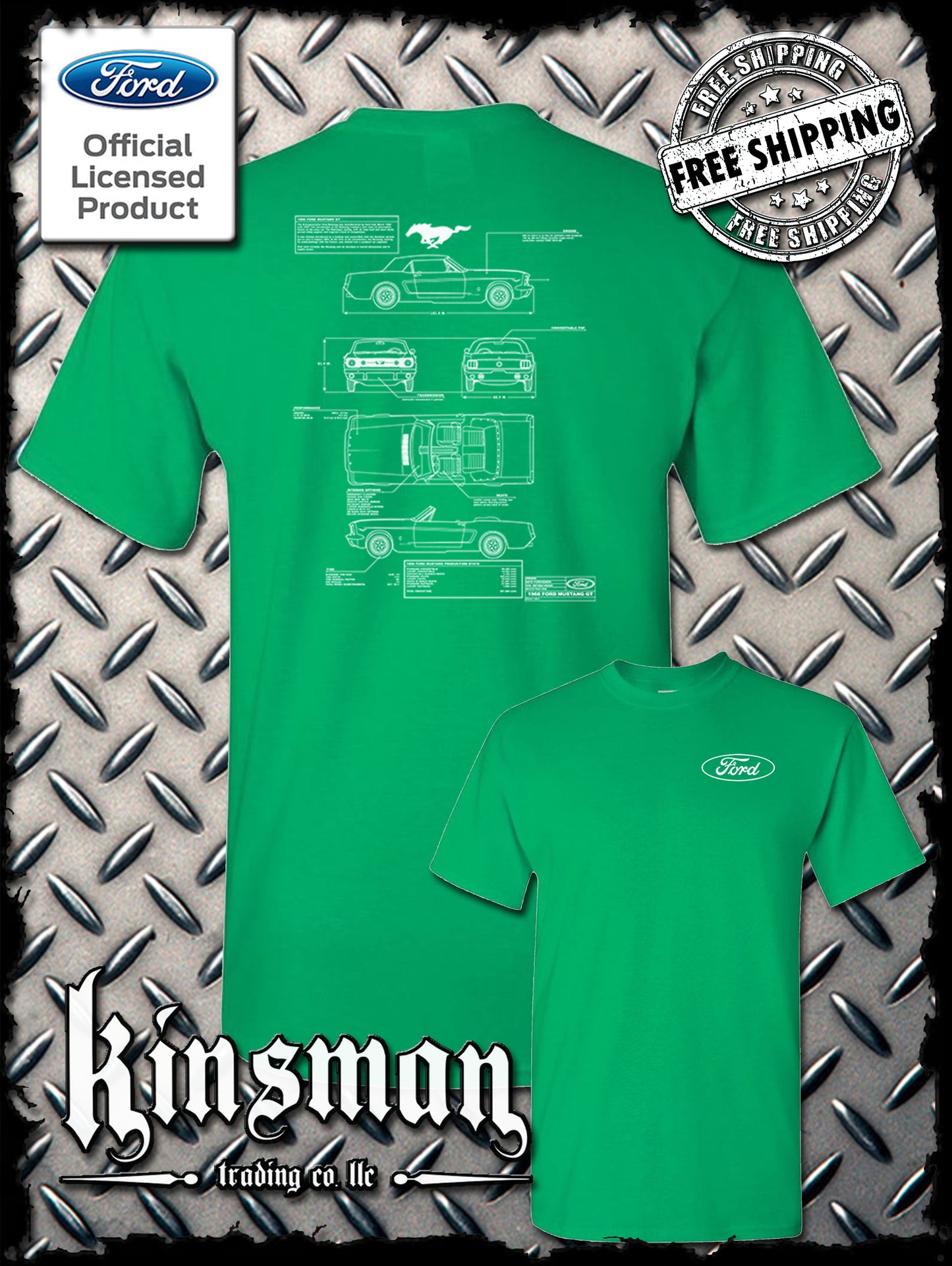 Ford Mustang Blueprint 2-Sided T-Shirt - Official Licensed Product