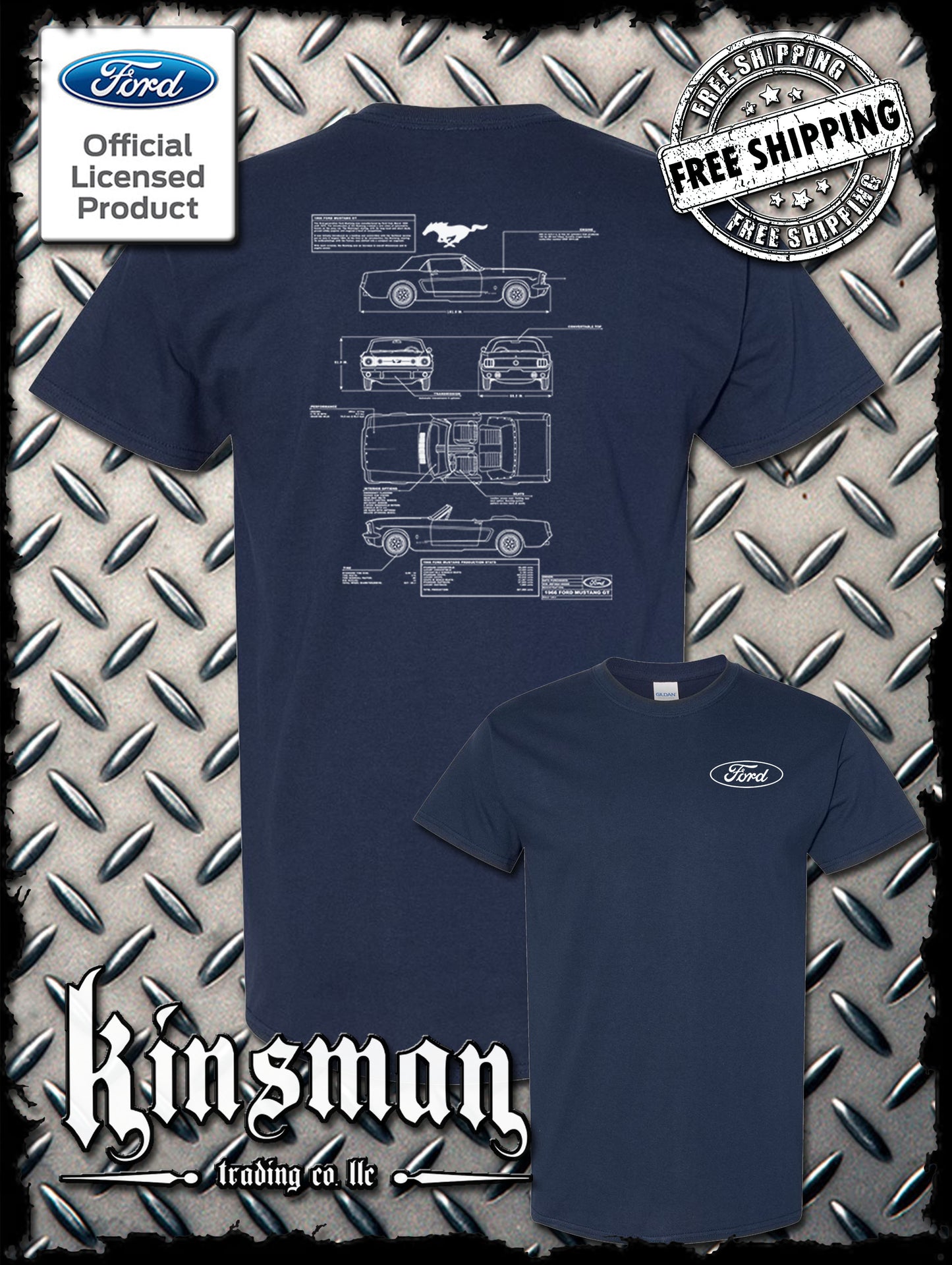 Ford Mustang Blueprint 2-Sided T-Shirt - Official Licensed Product