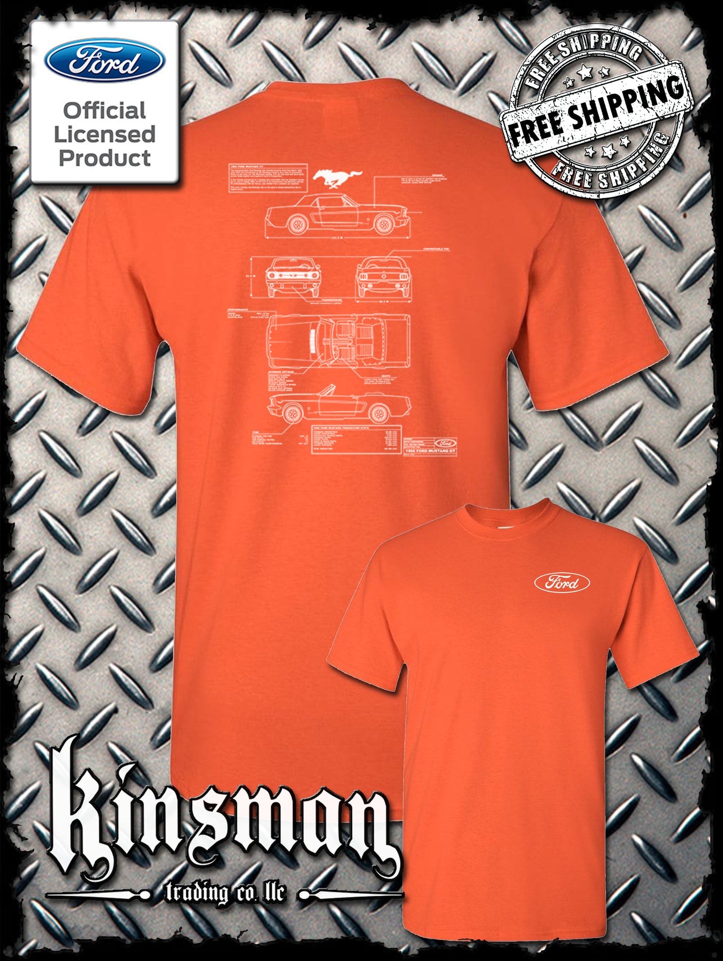 Ford Mustang Blueprint 2-Sided T-Shirt - Official Licensed Product