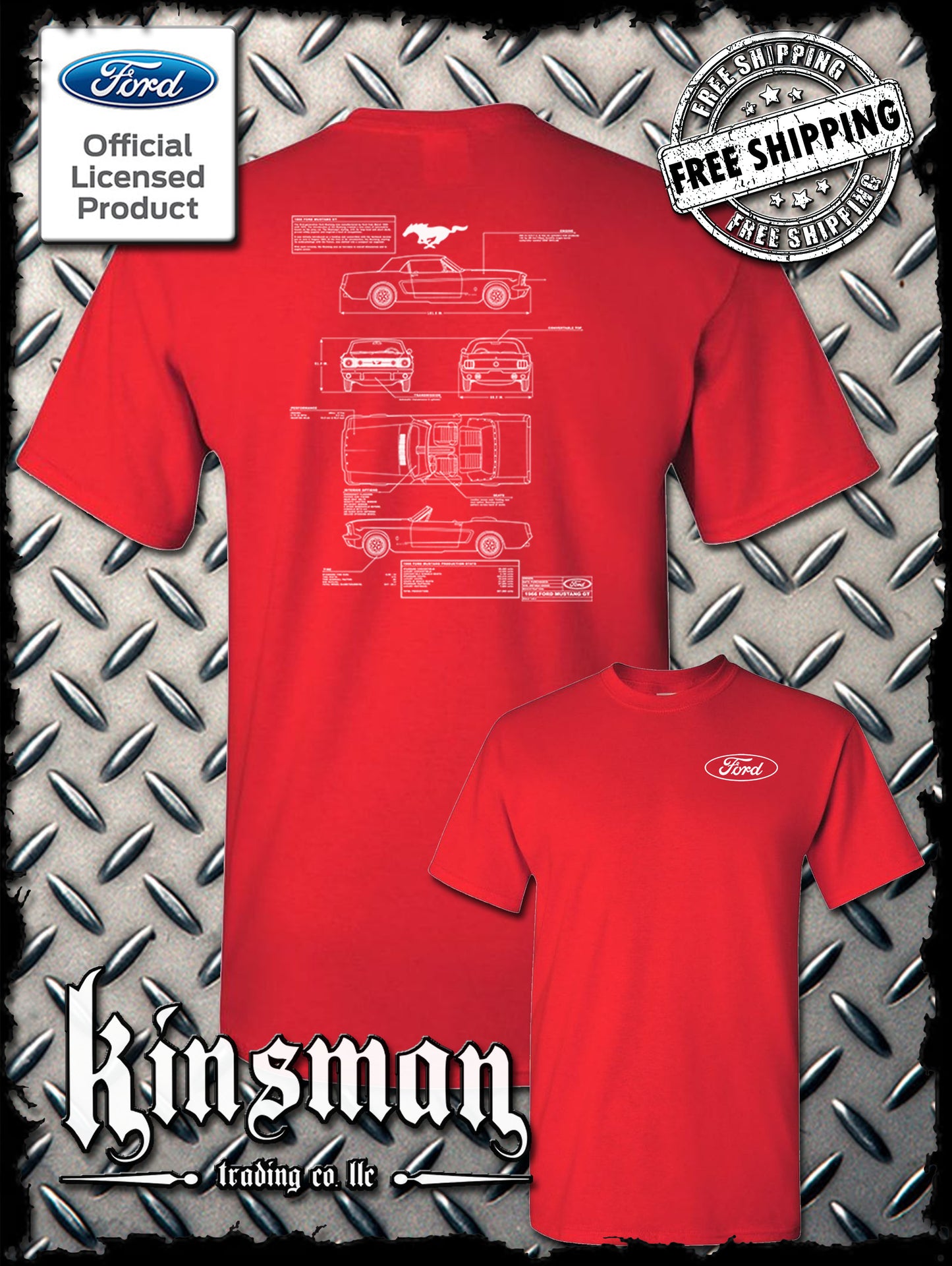 Ford Mustang Blueprint 2-Sided T-Shirt - Official Licensed Product