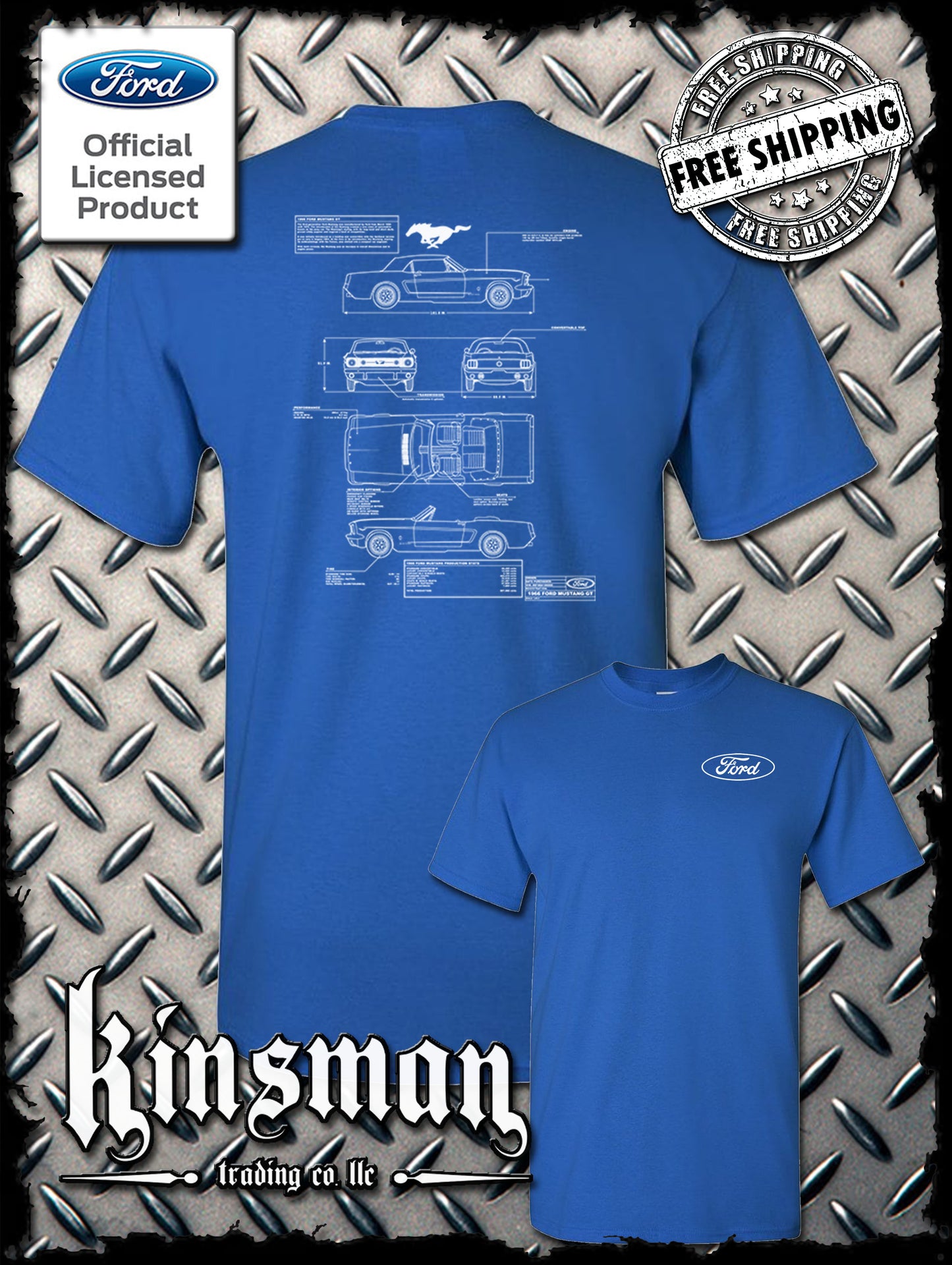 Ford Mustang Blueprint 2-Sided T-Shirt - Official Licensed Product
