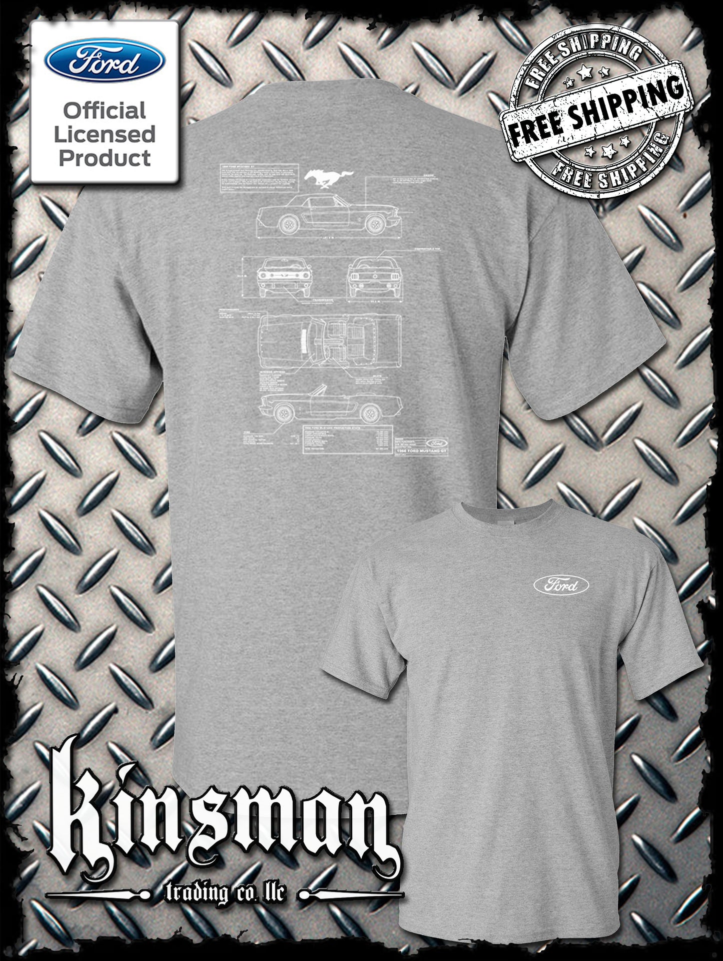 Ford Mustang Blueprint 2-Sided T-Shirt - Official Licensed Product