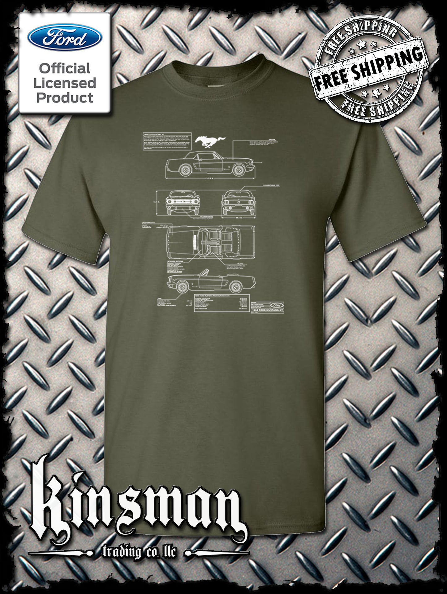 Ford Mustang Blueprint T-Shirt - Official Licensed Product