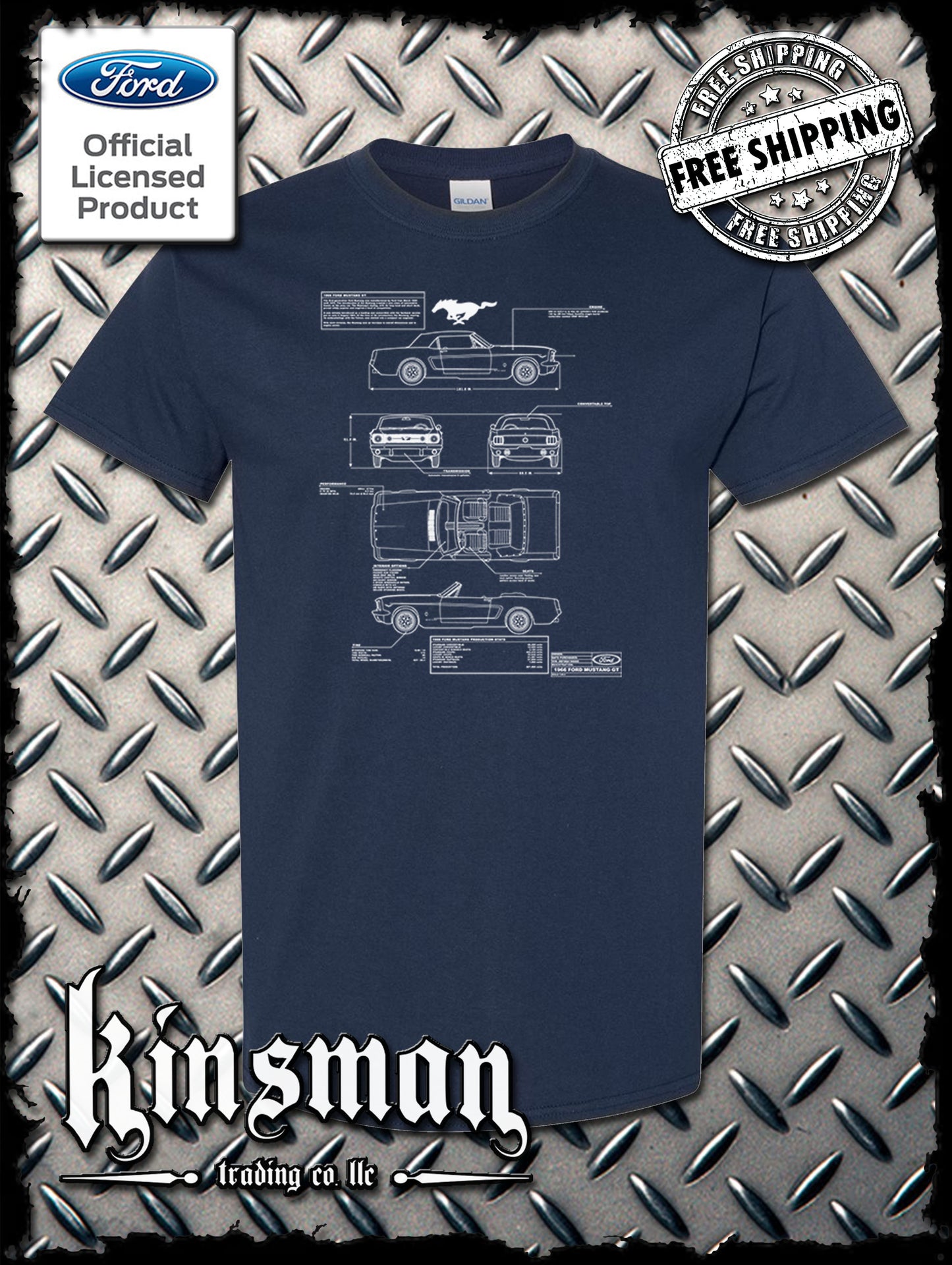 Ford Mustang Blueprint T-Shirt - Official Licensed Product