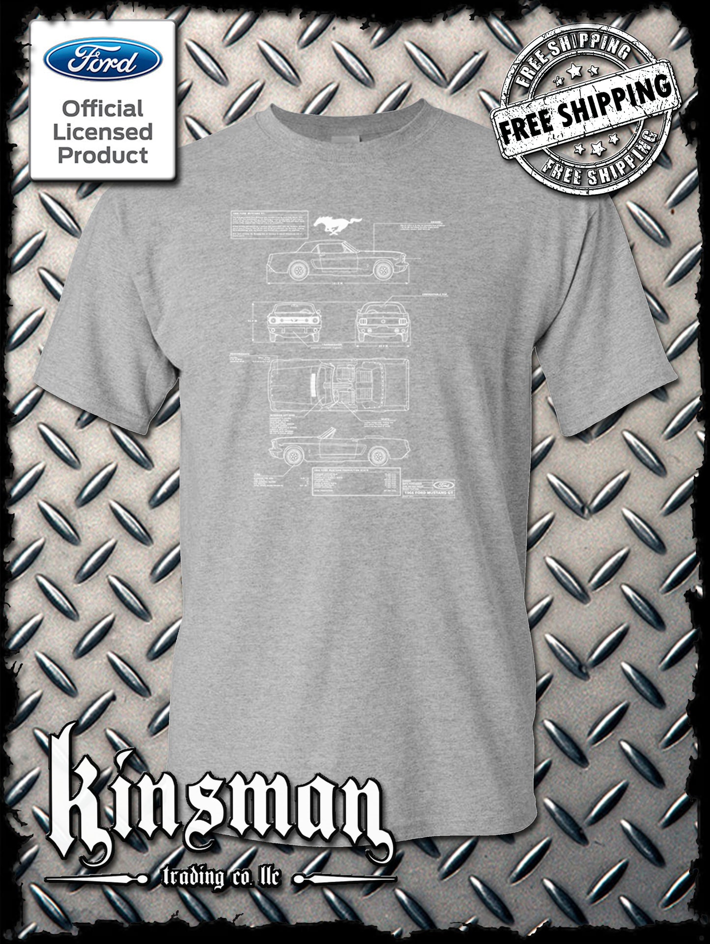Ford Mustang Blueprint T-Shirt - Official Licensed Product