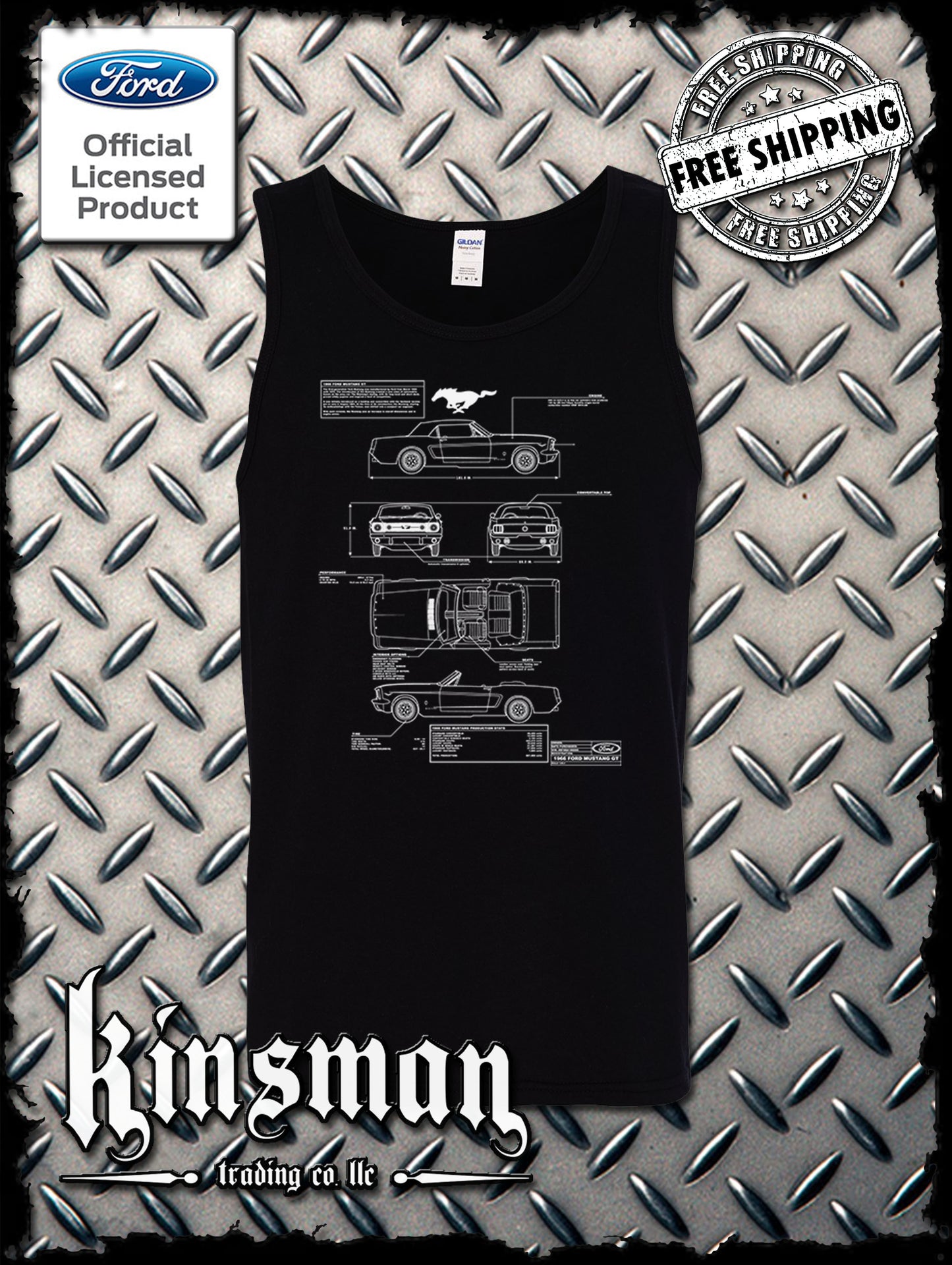 Ford Mustang Blueprint Tank Top T-Shirt - Official Licensed Product