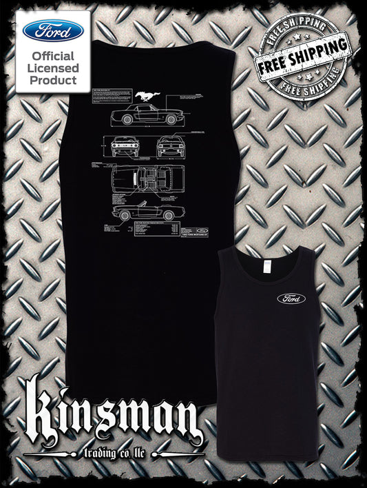 Ford Mustang Blueprint 2-Sided Tank Top T-Shirt - Official Licensed Product