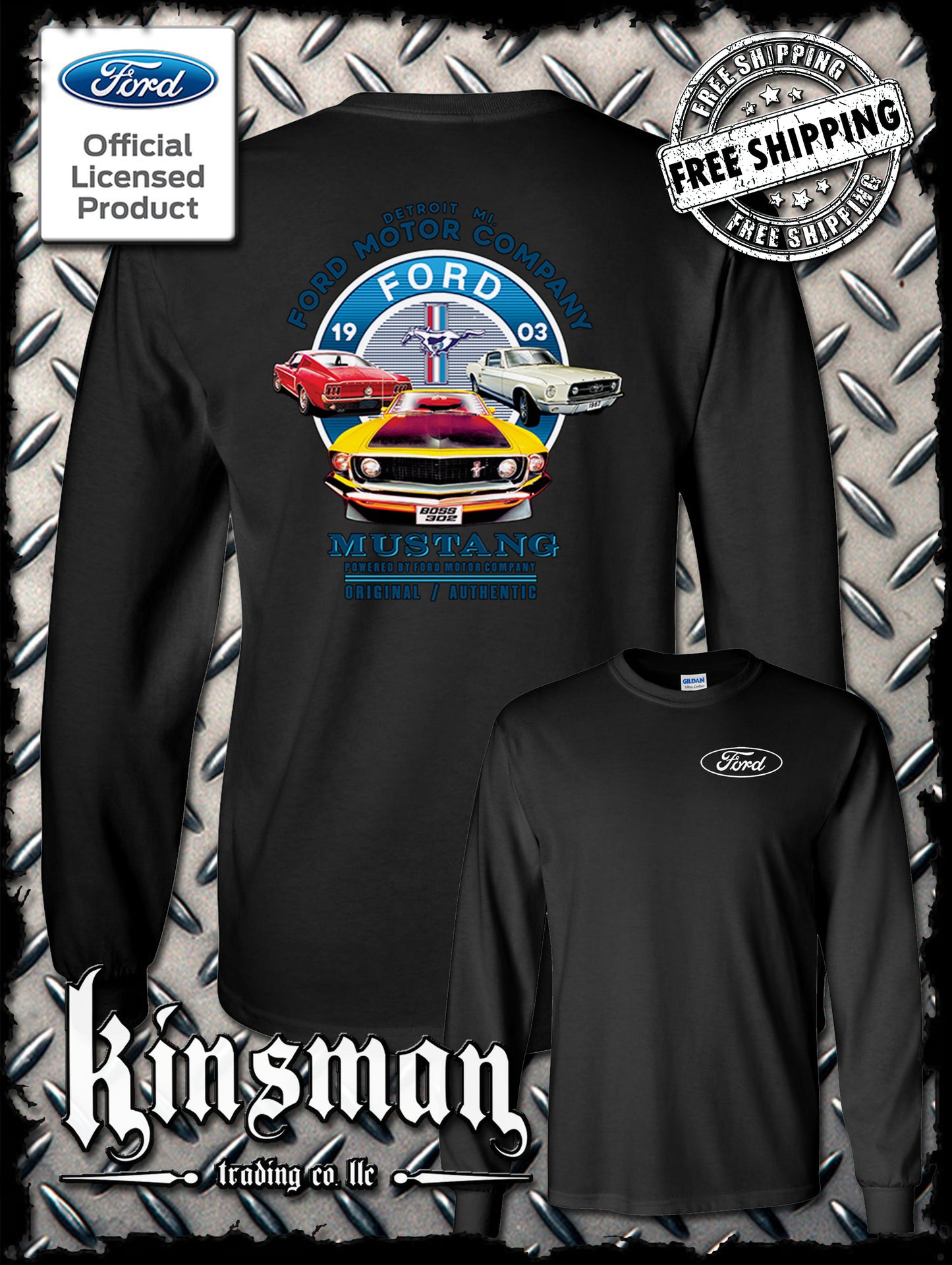 Ford Mustang Circle Logo 2-Sided Long Sleeve T-Shirt