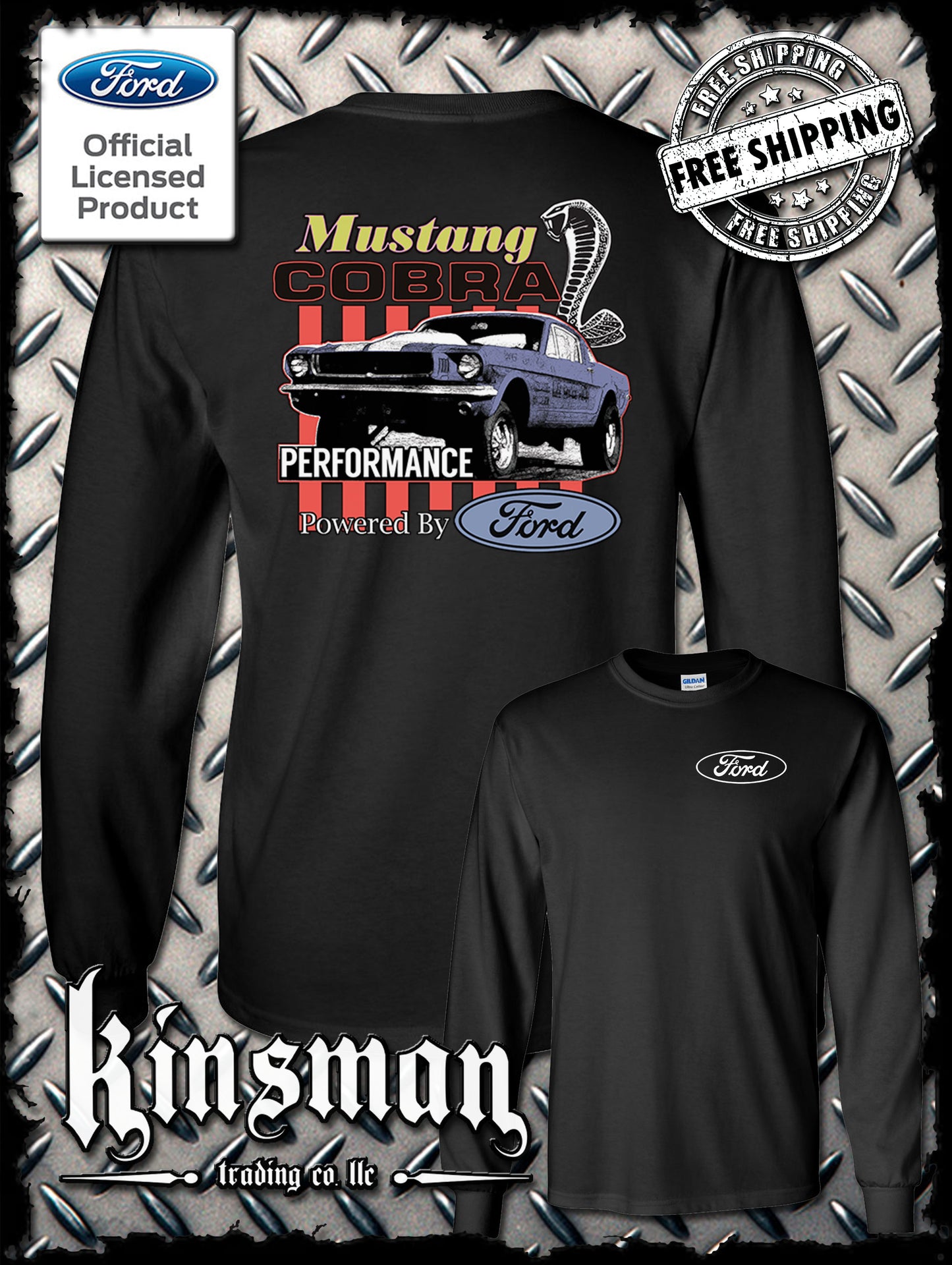 Ford Mustang Cobra Performance 2-Sided Long Sleeve T-Shirt / Carroll Shelby GT 500