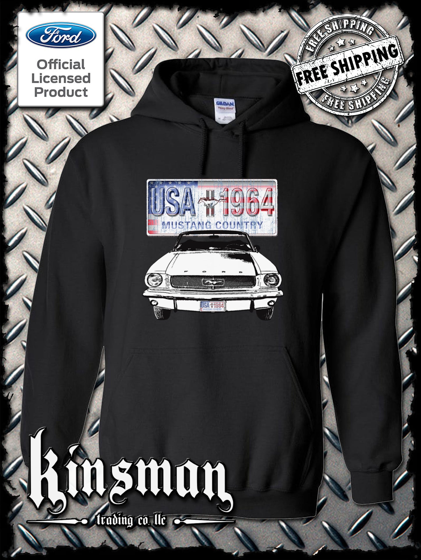 Ford Mustang Country Hoodie / Sweatshirt - USA Flag 1964 Official Licensed Product