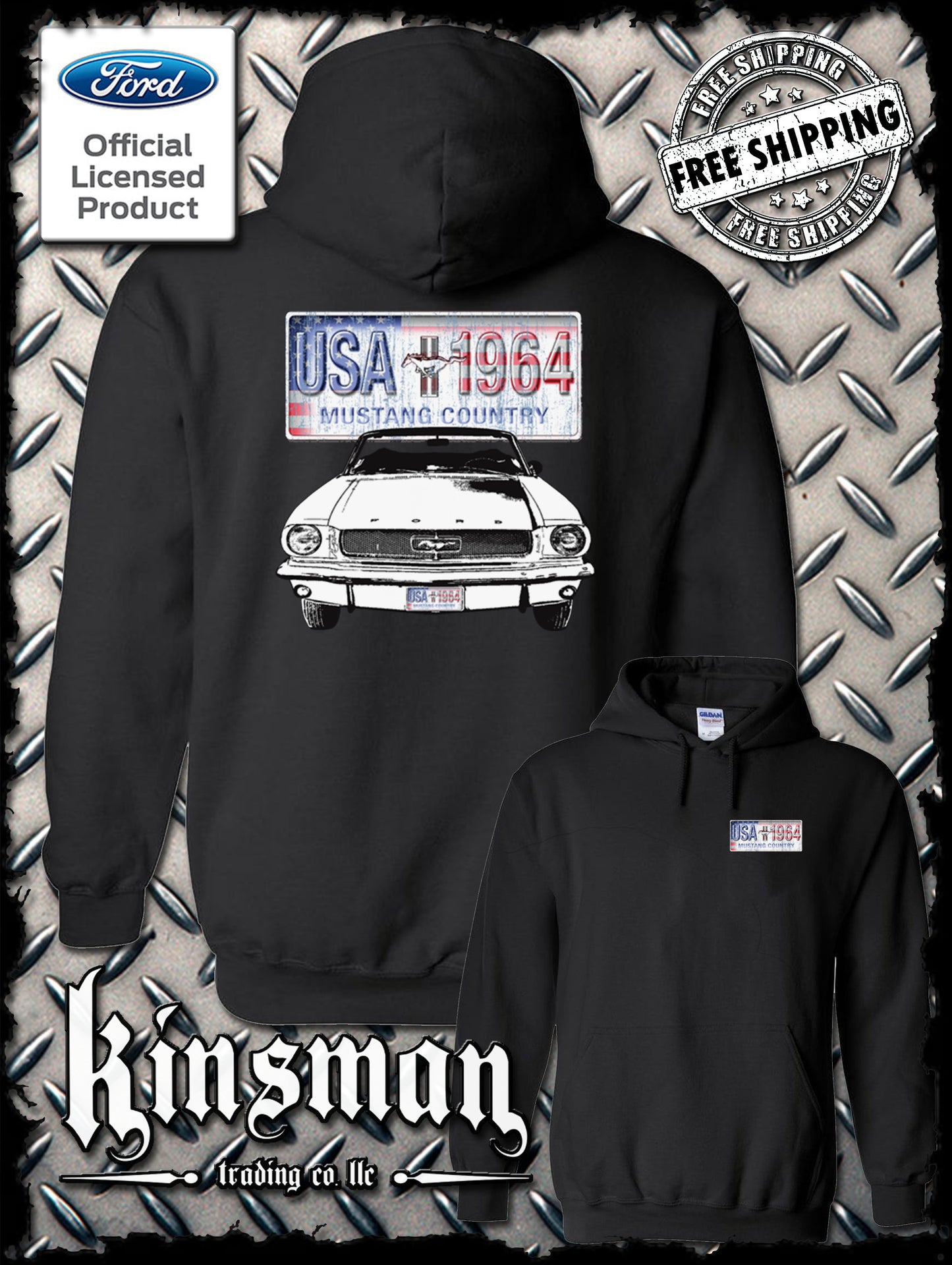 Ford Mustang Country 2-Sided Hoodie / Sweatshirt - USA Flag 1964 Official Licensed Product