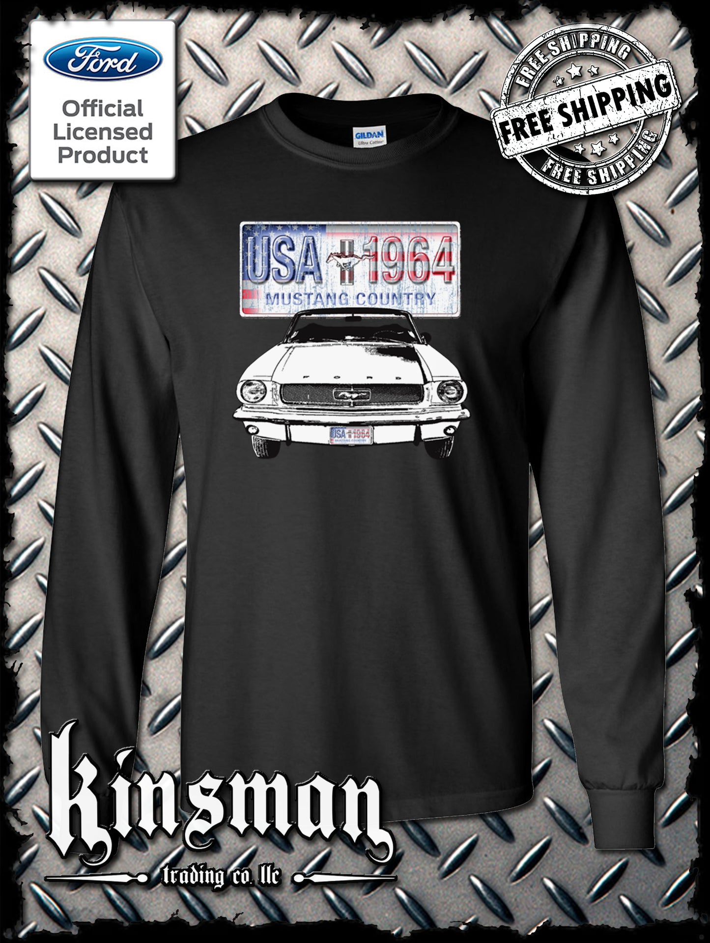Ford Mustang Country Long Sleeve T-Shirt - USA Flag 1964 Official Licensed Product
